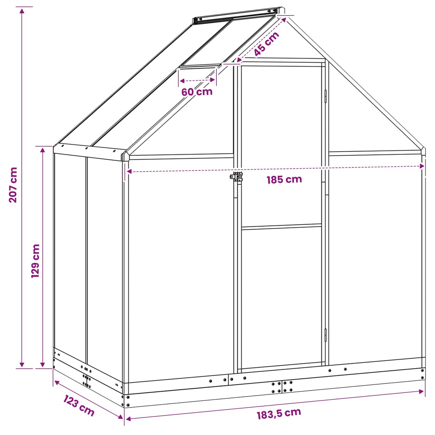 vidaXL Θερμοκήπιο Κήπου με πόρτα Ανθρακί 183,5 x 123 x 207 εκ.