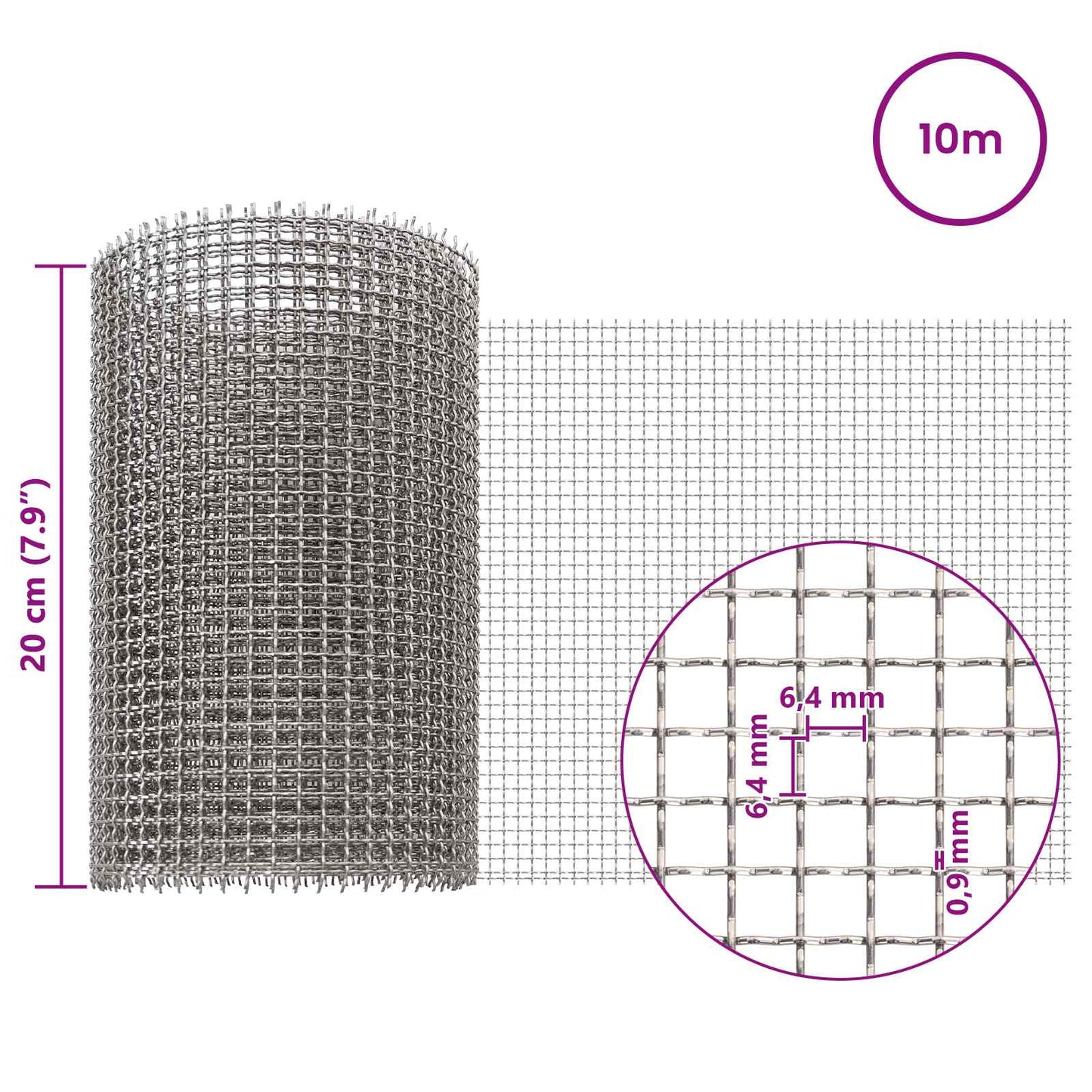 vidaXL Πλέγμα Οθόνης 20 x 1000 εκ. 3 Mesh Ανοξείδωτο Ατσάλι 201 Ασημί