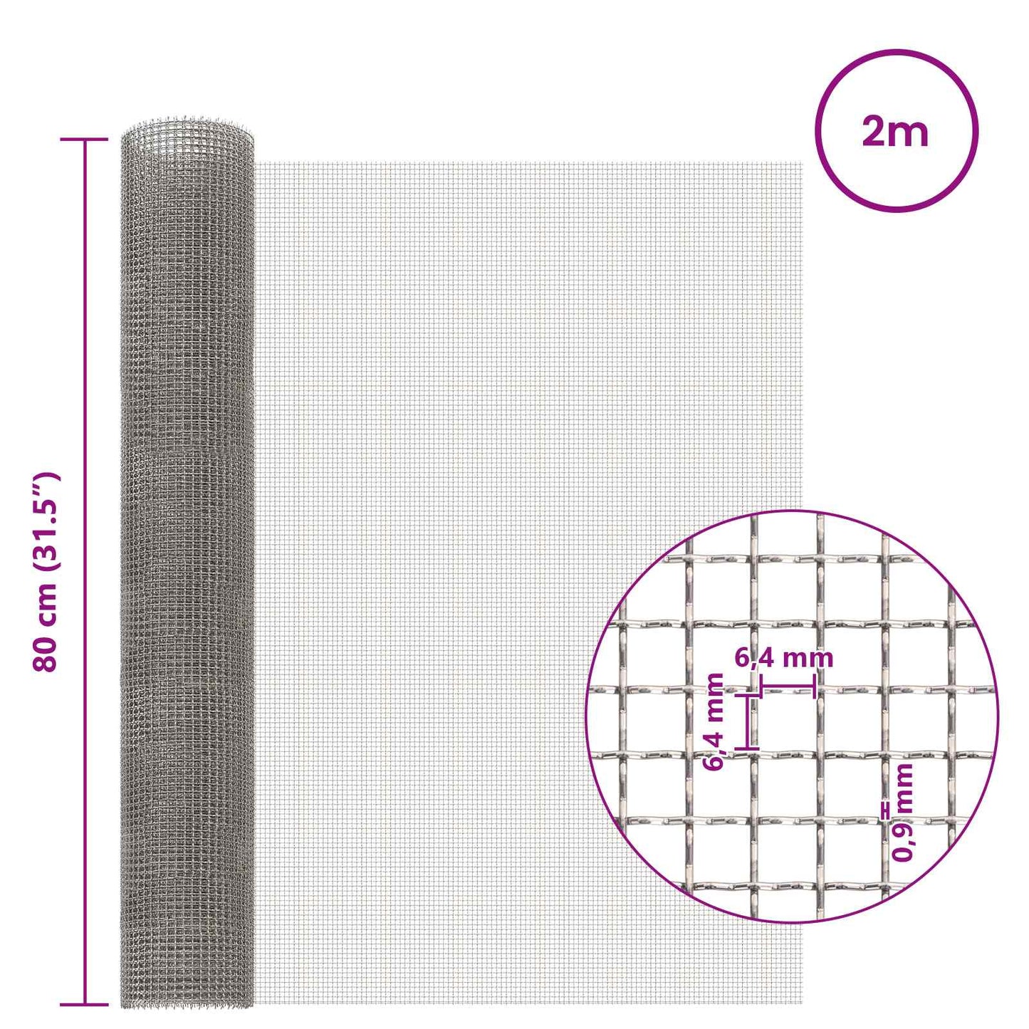 vidaXL Πλέγμα Οθόνης 80 x 200 cm 3 Mesh Ανοξείδωτο Ατσάλι 201 Ασημί