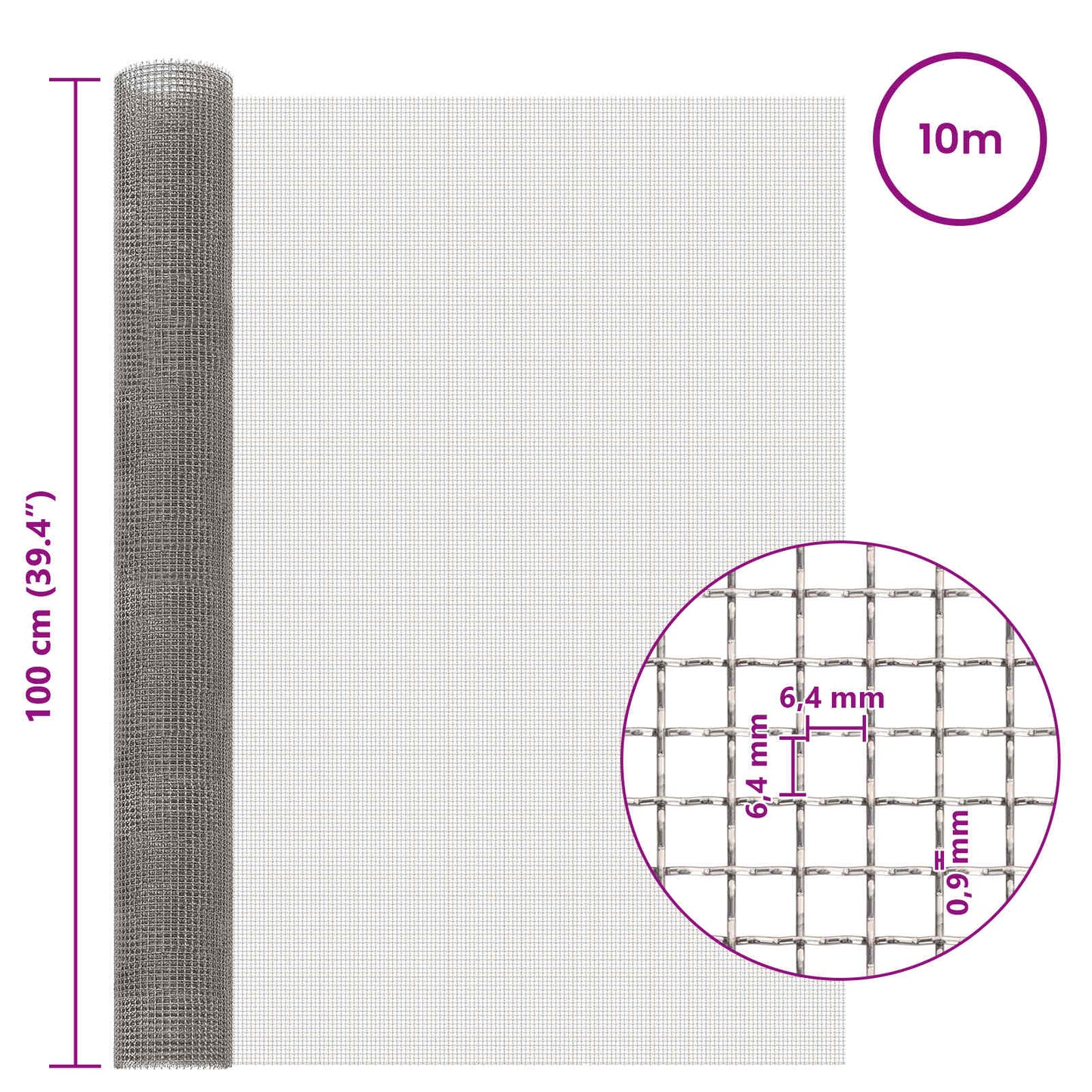 vidaXL Πλέγμα Οθόνης 100 x 1000 cm 3 Mesh Ανοξείδωτο Ατσάλι 201 Ασημί