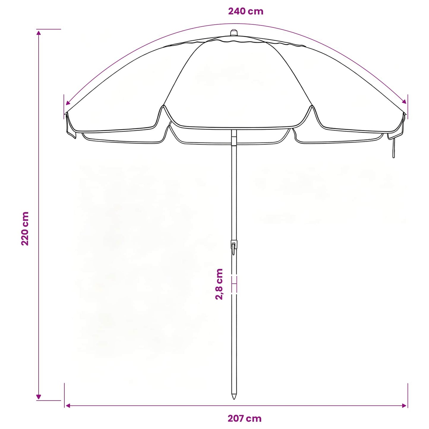vidaXL Ομπρέλα Κήπου 240 cm 170T πολυεστέρας Πορτοκαλί