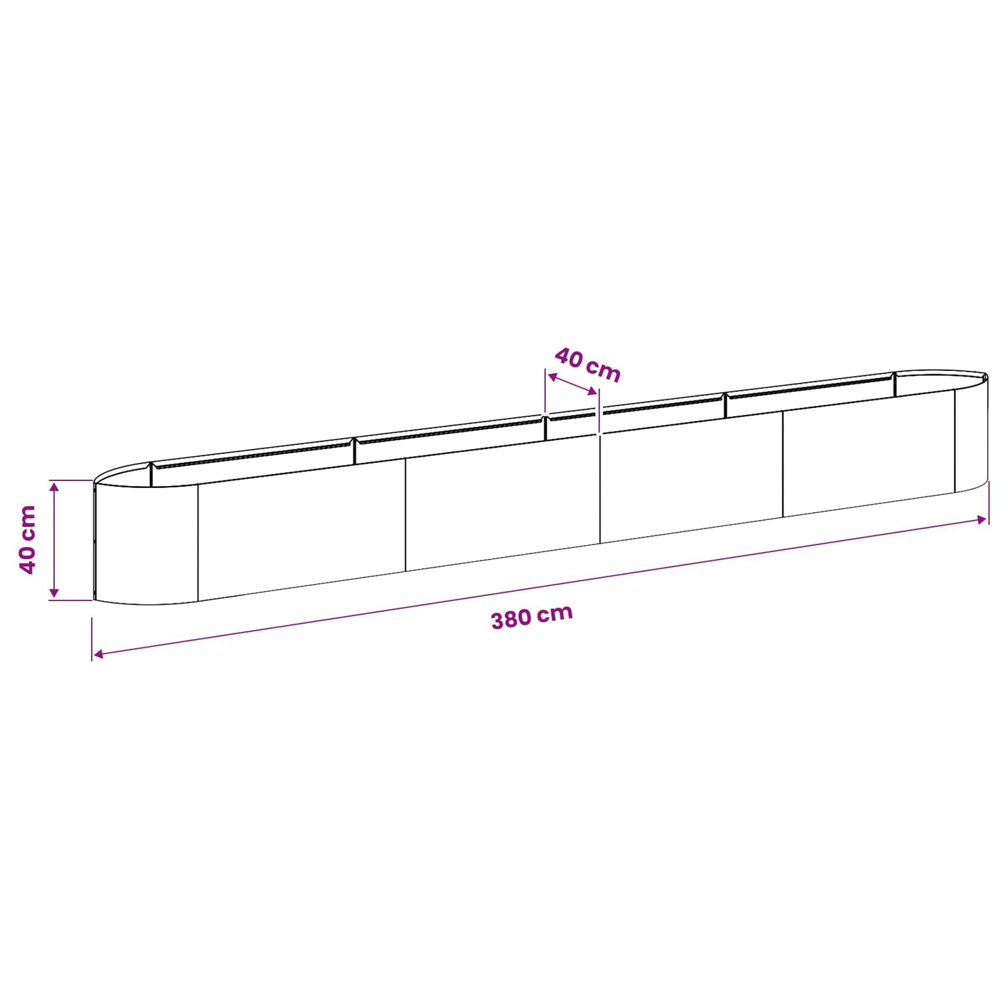 vidaXL Υψωμένο Κρεβάτι Κήπου Μαύρο 380 x 40 x 40 εκ Ατσάλι