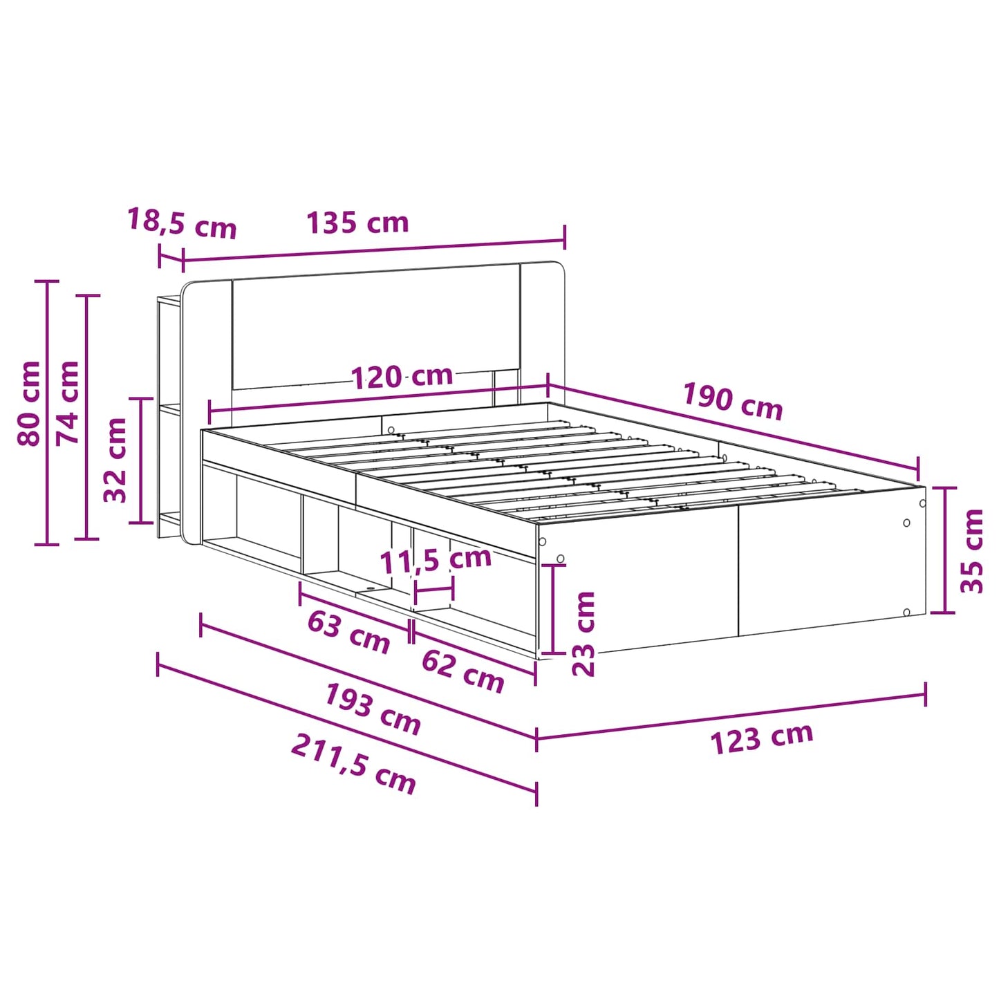vidaXL Σκελετός κρεβατιού με αποθήκευση Artisan Δρυς 120 x 190 cm