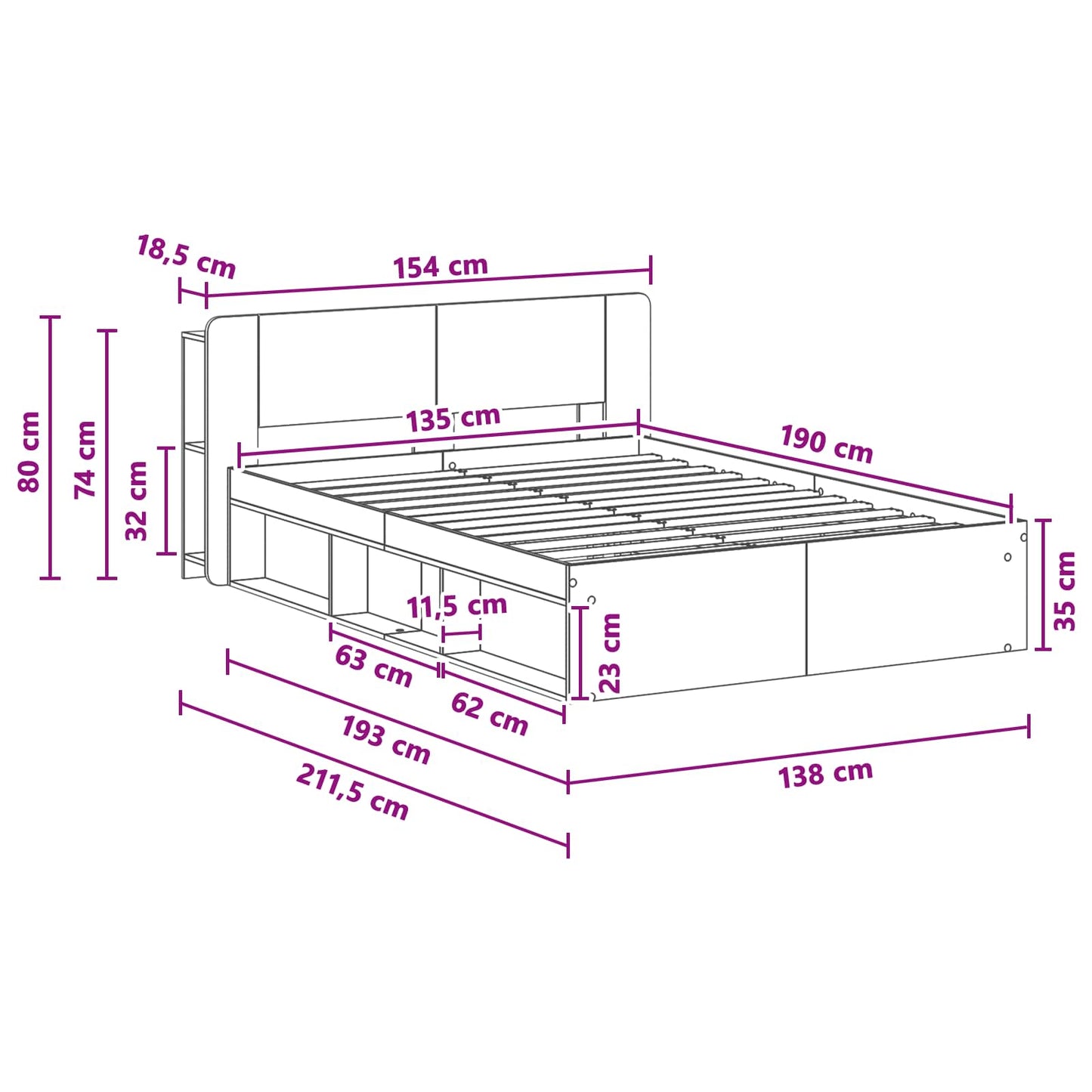 vidaXL Σκελετός κρεβατιού με αποθήκευση Artisan Δρυς 135 x 190 cm