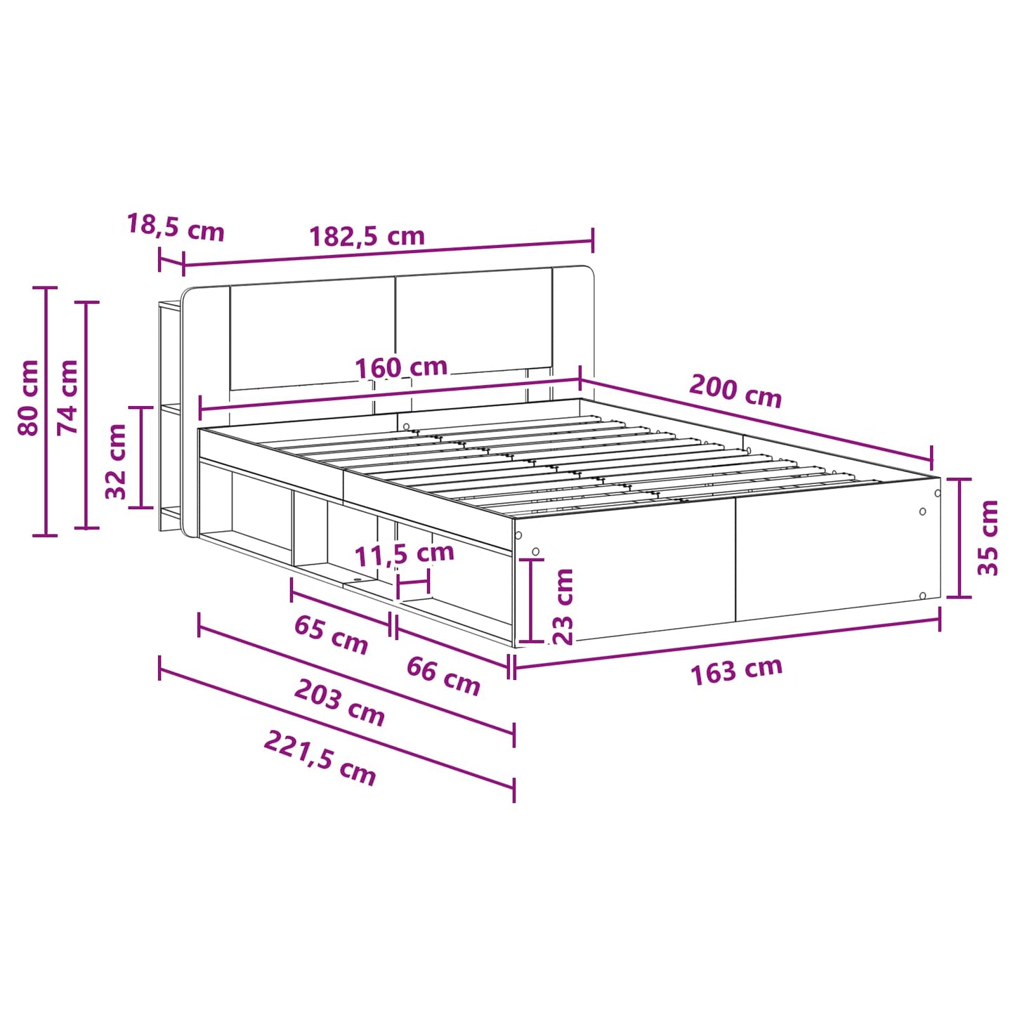 vidaXL Σκελετός κρεβατιού με αποθήκευση Γκρι Sonoma 160 x 200 cm