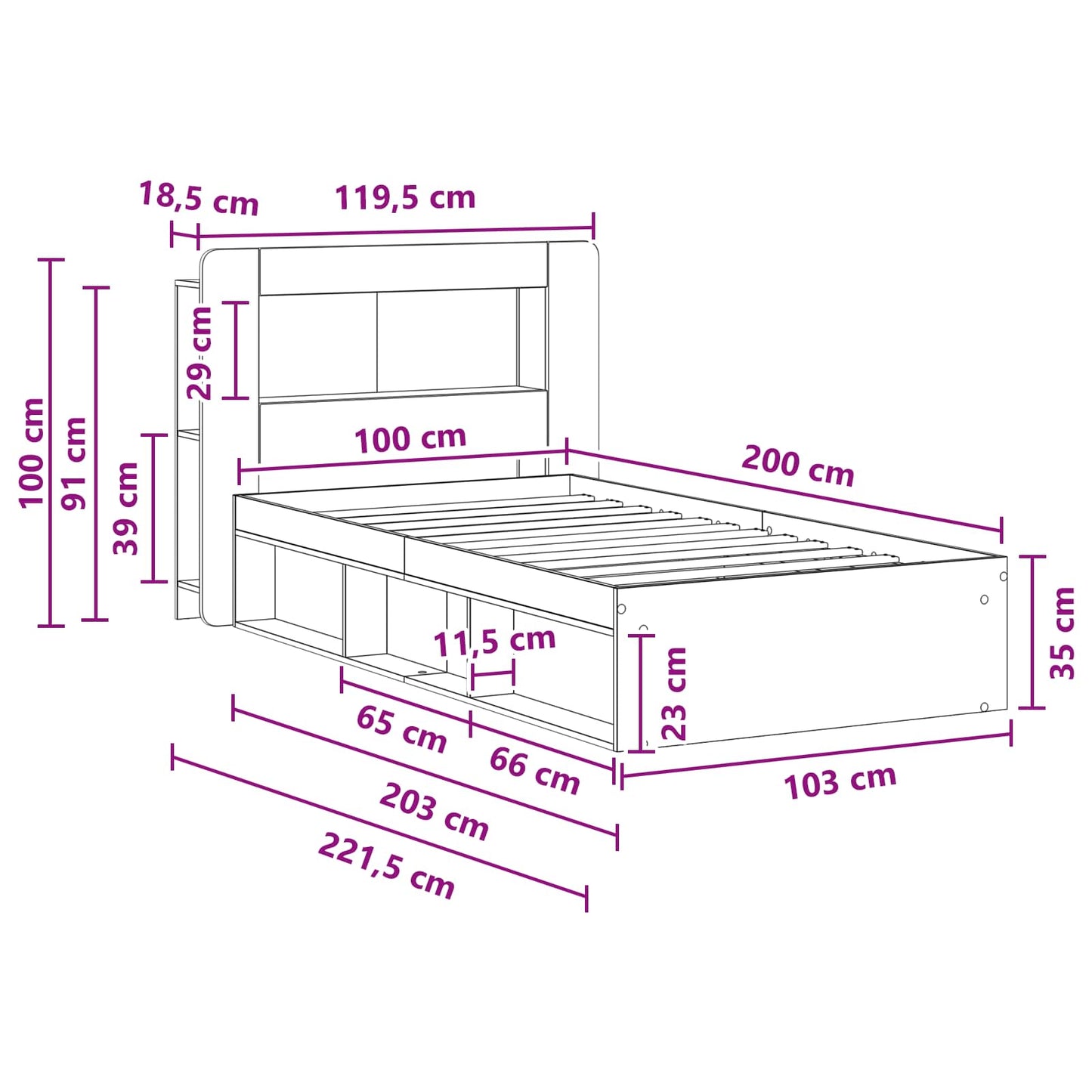 vidaXL Σκελετός κρεβατιού με αποθήκευση Artisan Δρυς 100 x 200 cm