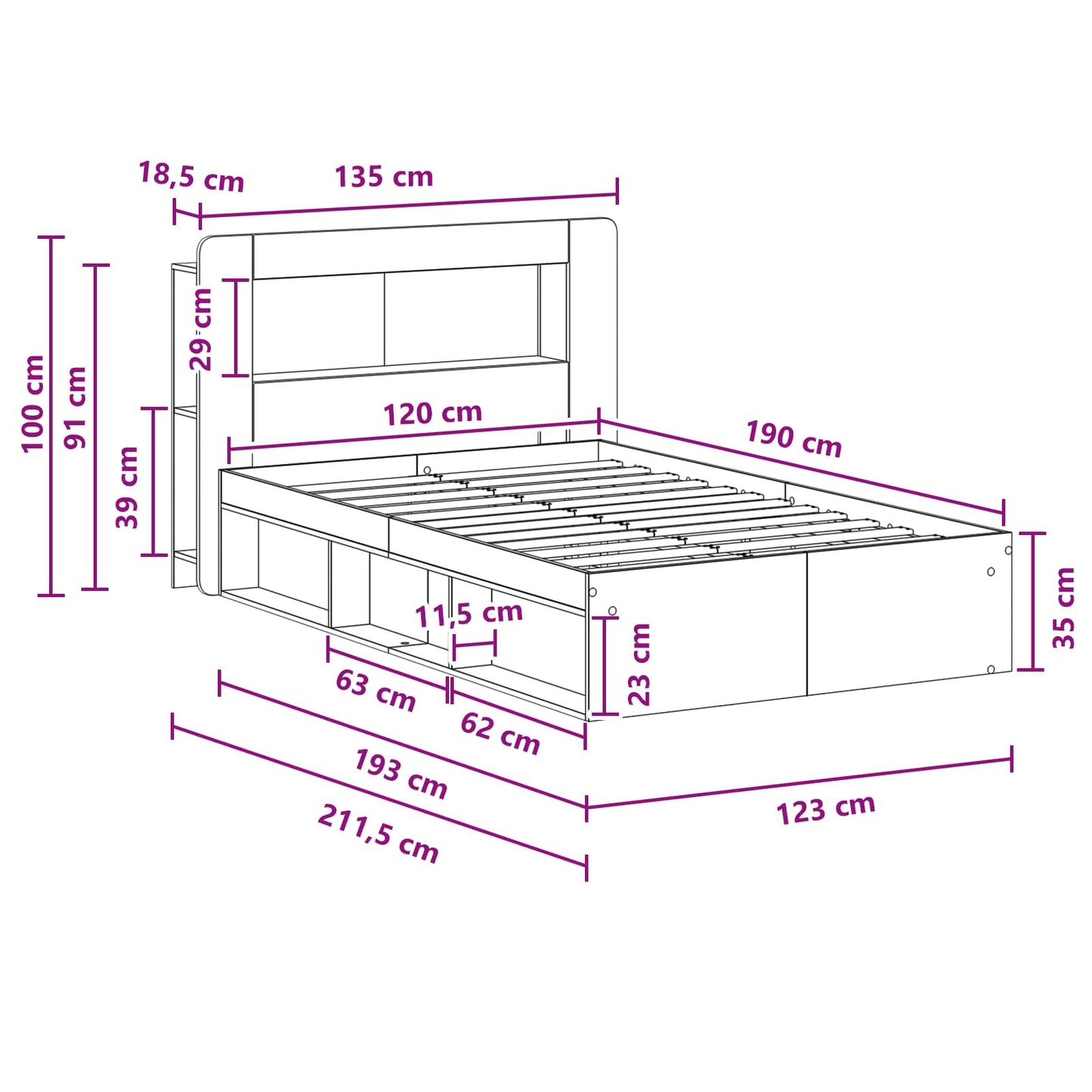 vidaXL Σκελετός κρεβατιού με αποθήκευση Artisan Δρυς 120 x 190 cm