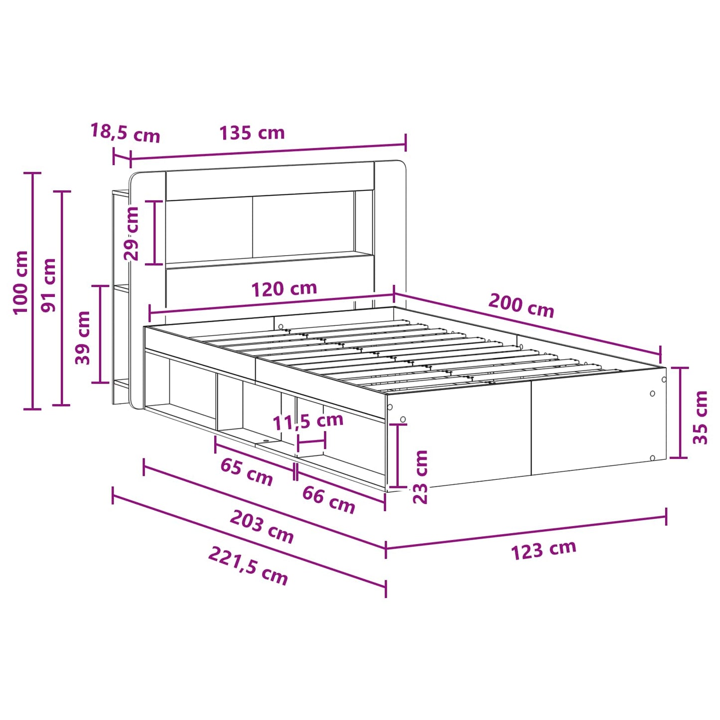 vidaXL Σκελετός κρεβατιού με αποθήκευση Artisan Δρυς 120 x 200 cm