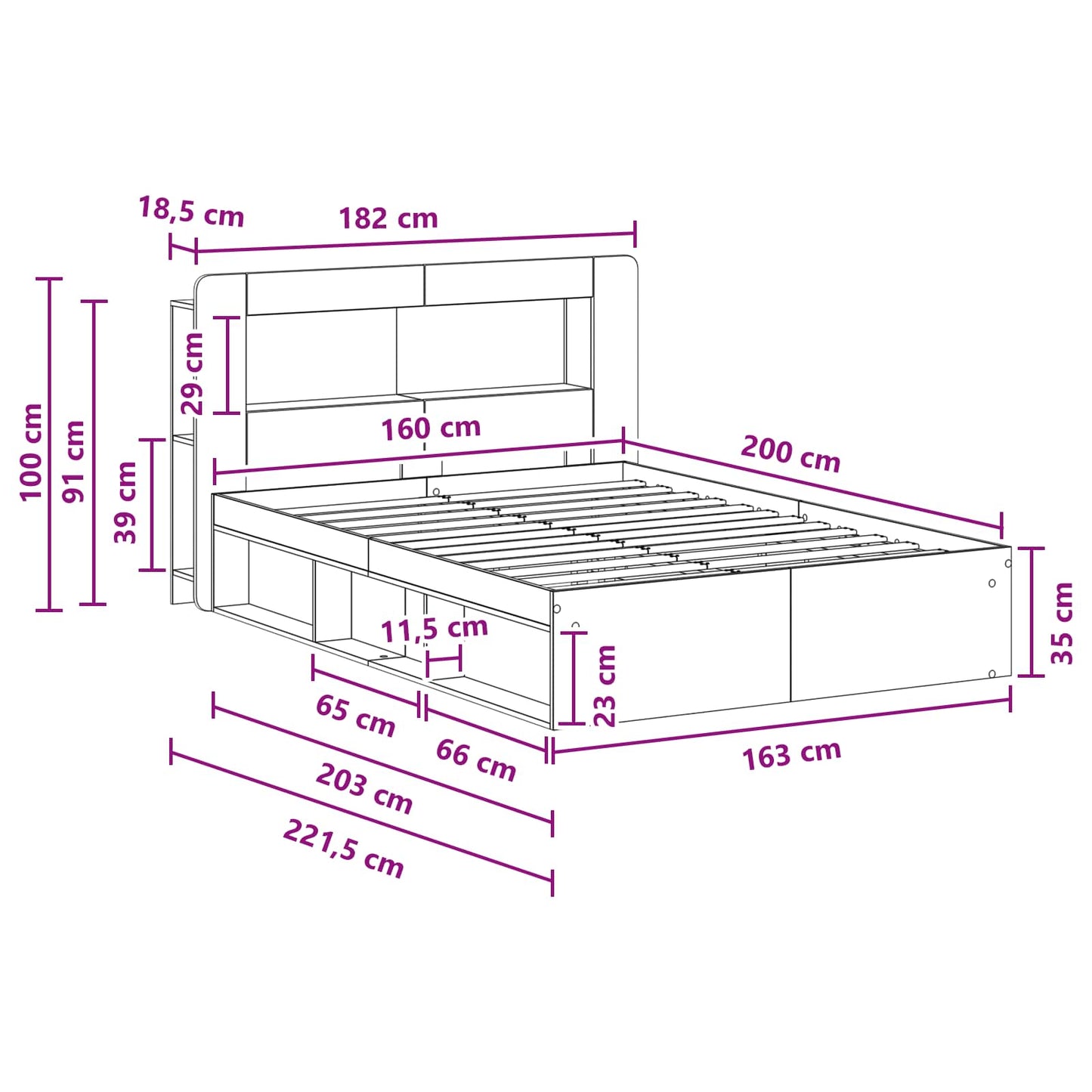 vidaXL Σκελετός κρεβατιού με αποθήκευση Γκρι Sonoma 160 x 200 cm