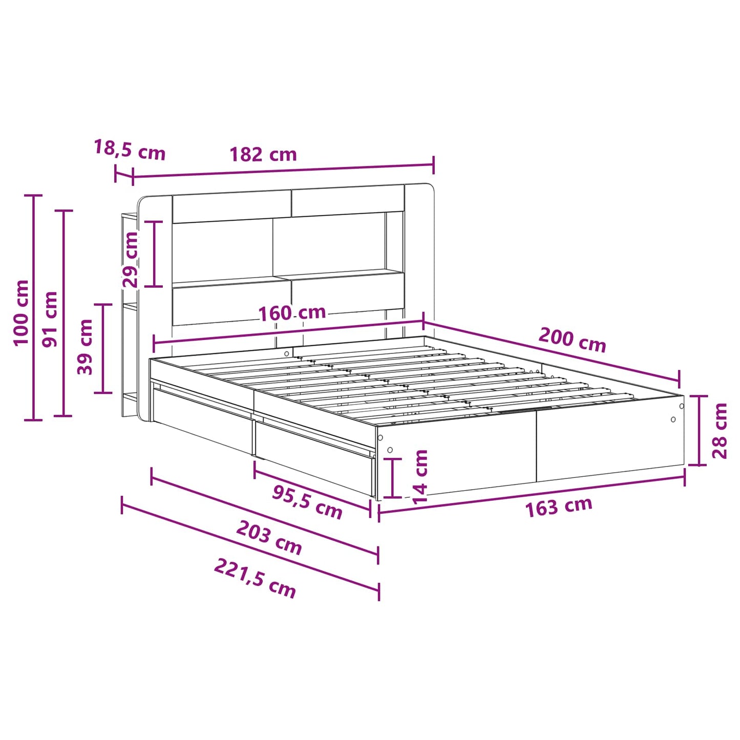 vidaXL Σκελετός κρεβατιού με αποθήκευση Γκρι Sonoma 160 x 200 cm