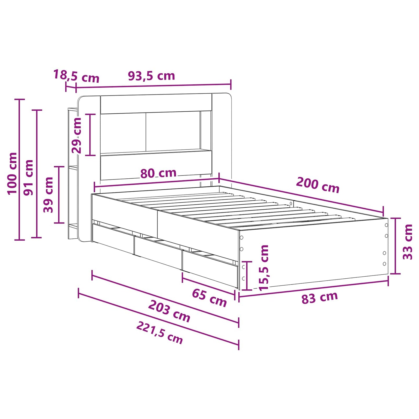 vidaXL Σκελετός κρεβατιού με αποθήκευση Artisan Δρυς 80 x 200 cm