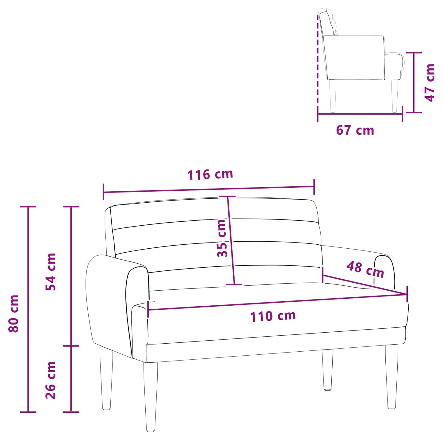 vidaXL Love seat με κουμπιά Ροζ 116 x 67 x 80 εκ. Ύφασμα