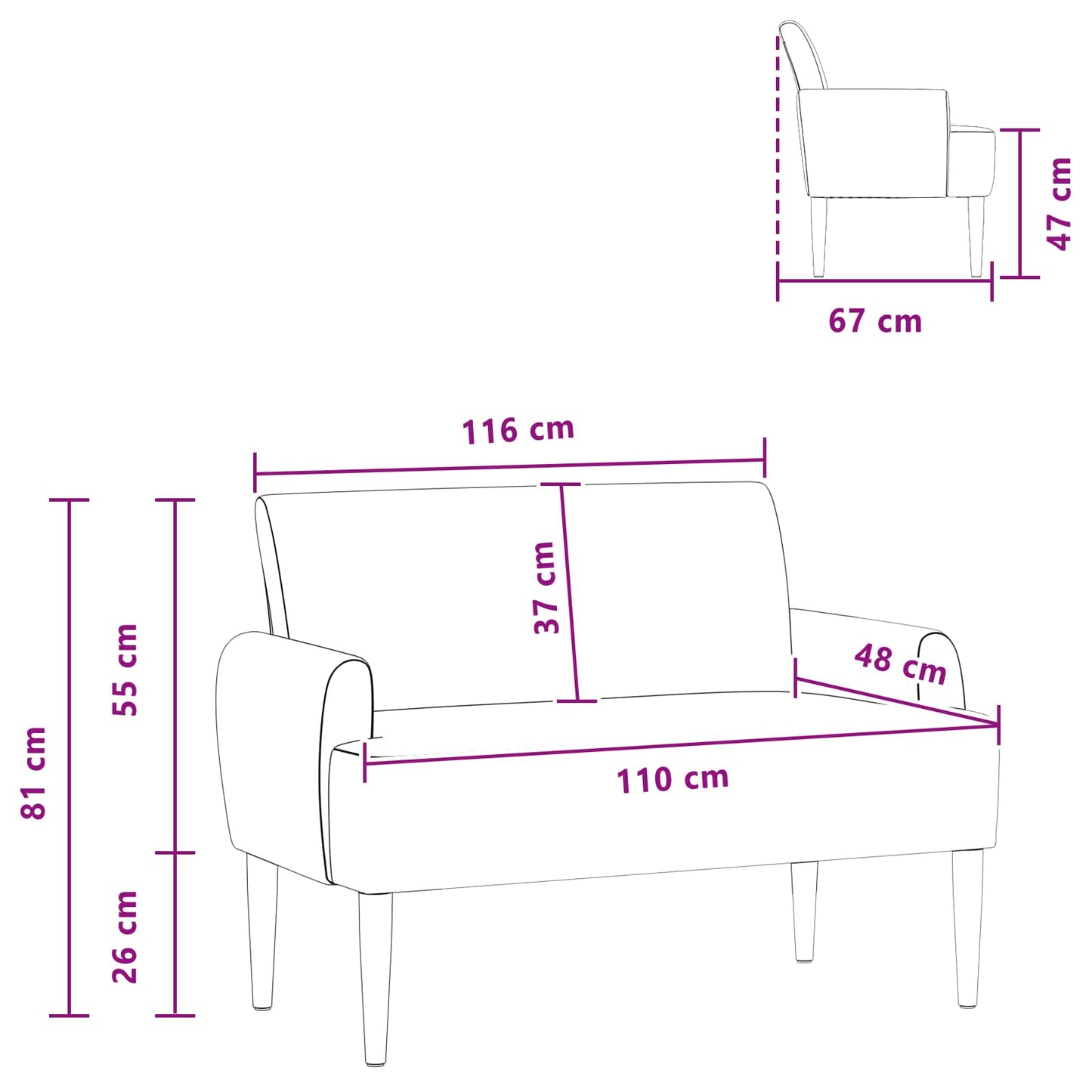 vidaXL Love seat με κουμπιά Ανοιχτό Πράσινο Γκρι 116 x 67 x 81 εκ