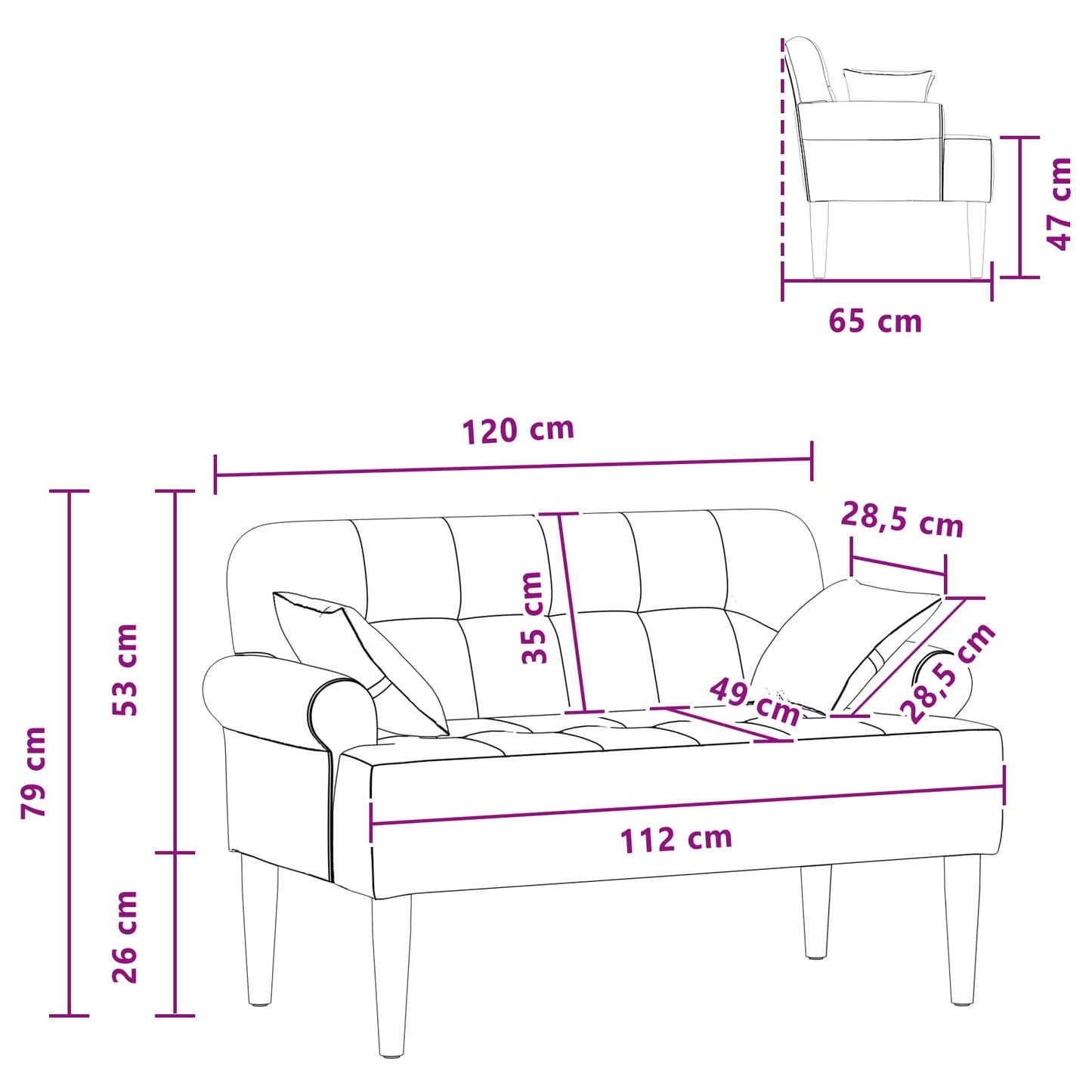 vidaXL Love seat με κουμπιά Κόκκινο 120 x 65 x 79 εκ Ύφασμα