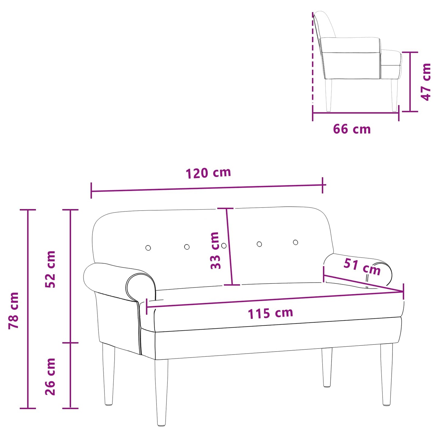 vidaXL Love seat με κουμπιά Κρεμ 120 x 66 x 78 εκ. Βελούδο
