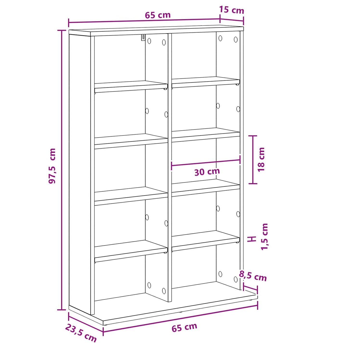 vidaXL Ντουλάπα CD Παλαιωμένο ξύλο 65 x 23,5 x 97,5 εκ.