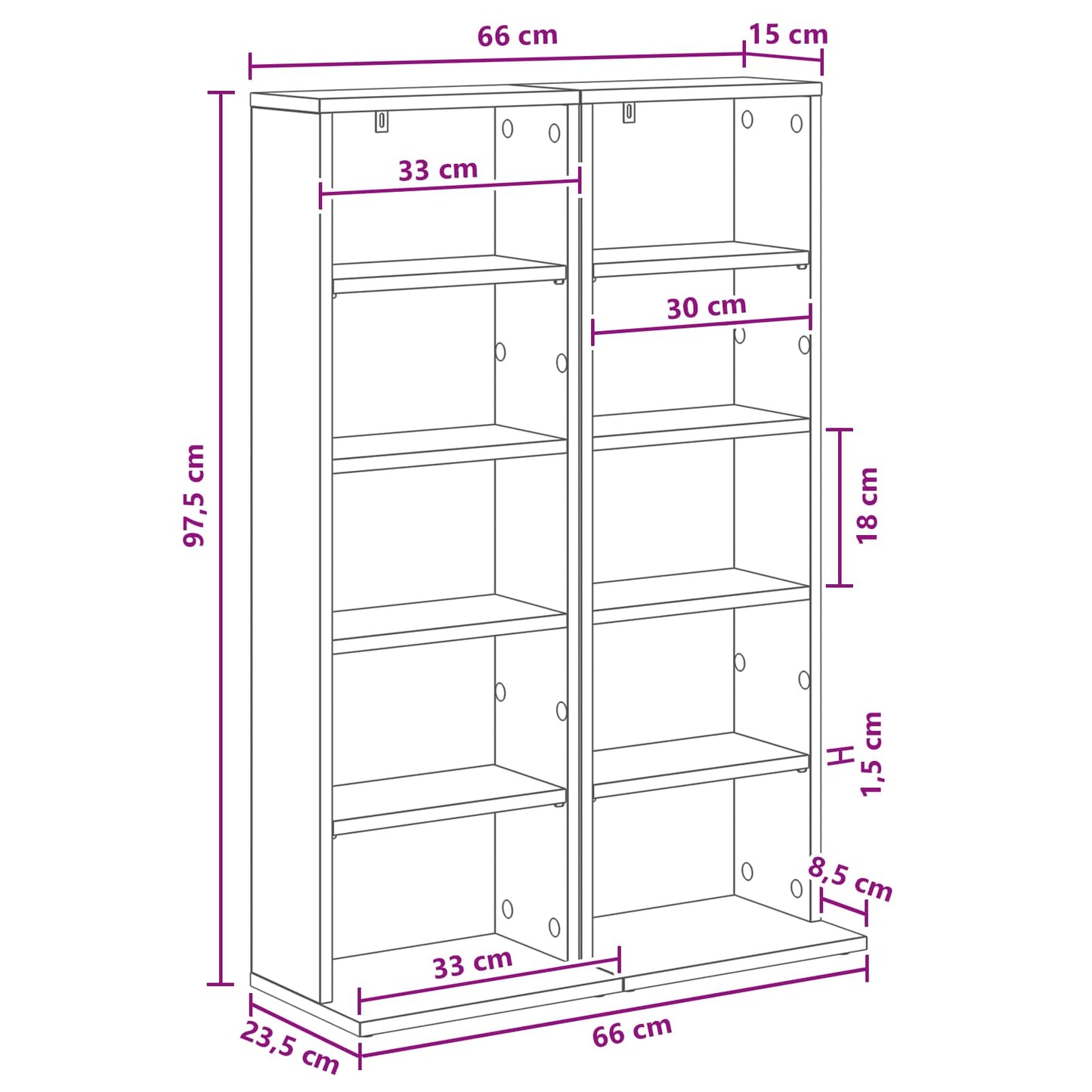 vidaXL Ντουλάπα CD 2 τμχ. Καπνισμένο Ξύλο Δρυός 33 x 23,5 x 97,5 εκ.