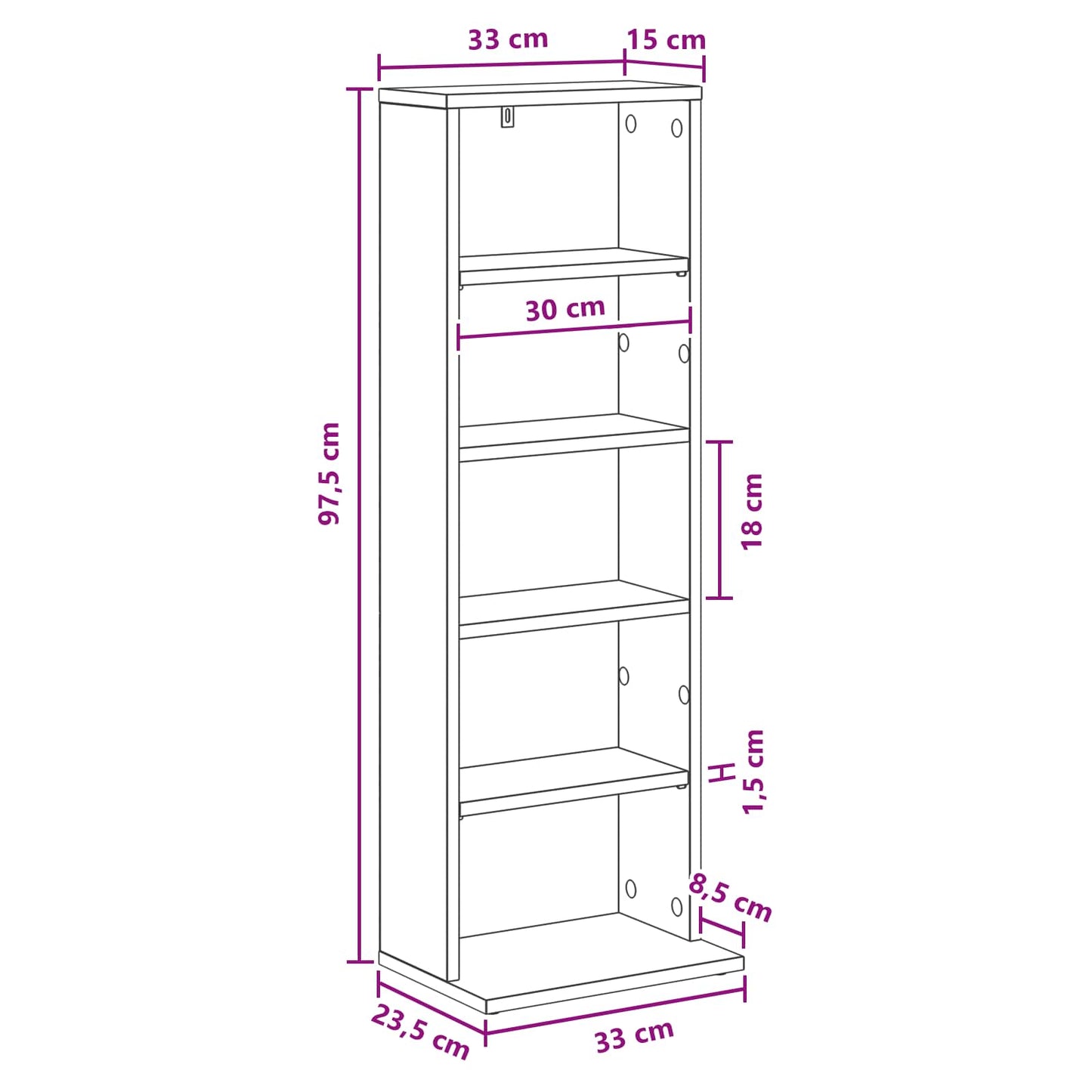 vidaXL Ντουλάπα CD Παλαιωμένο ξύλο 33 x 23,5 x 97,5 εκ.