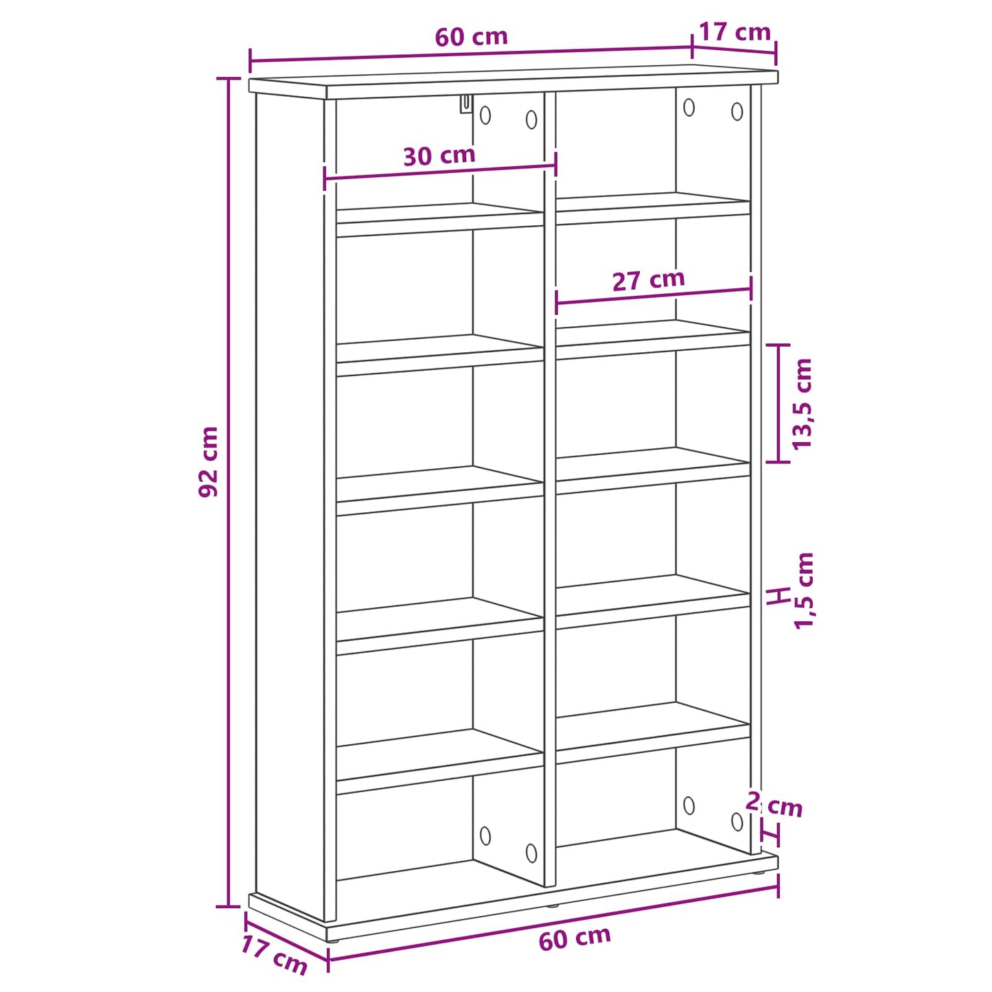 vidaXL Ντουλάπα CD Λευκό 60 x 17 x 92 εκ. Επεξεργασμένο Ξύλο