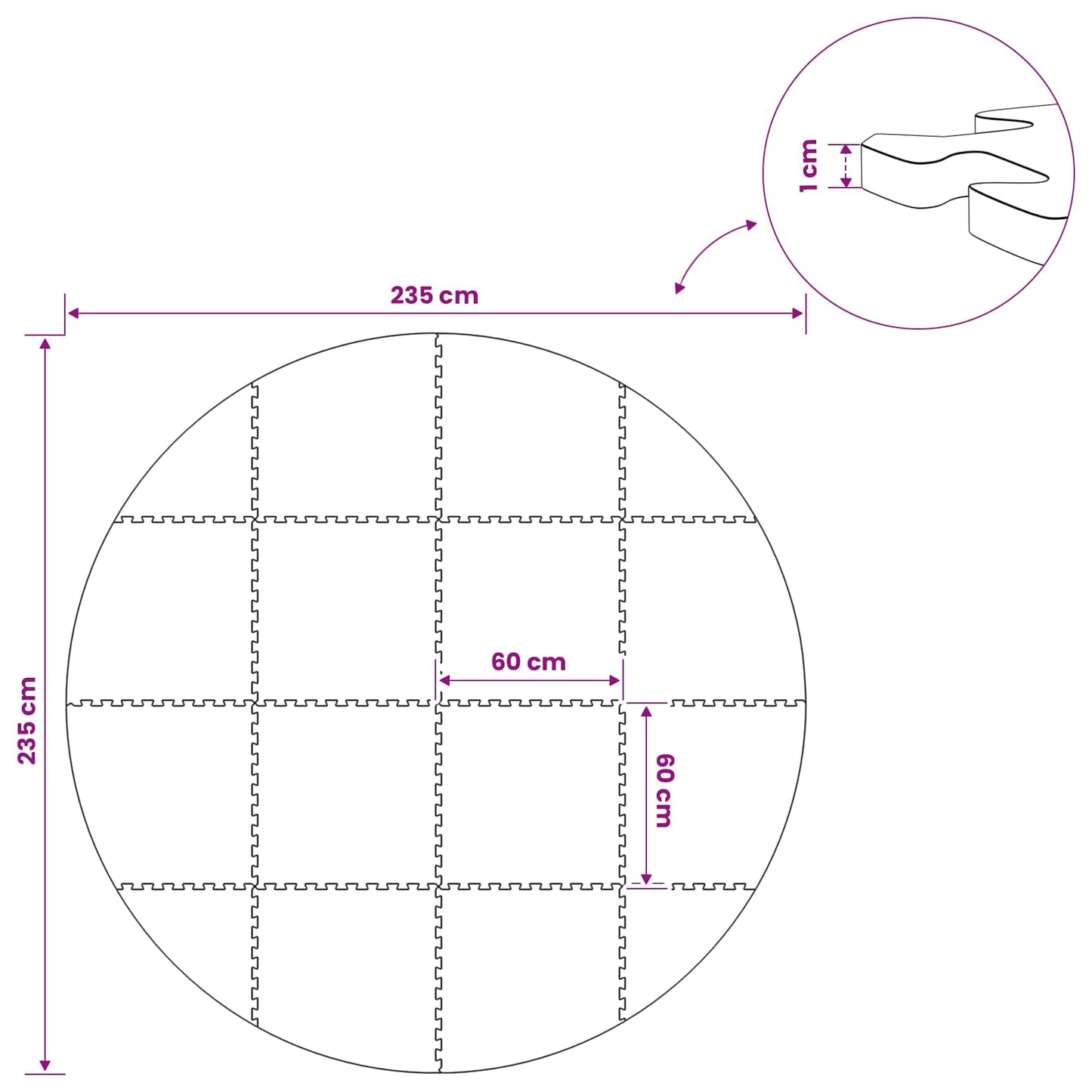 vidaXL Χαλάκι για Πισίνα 16 τμχ. Ø 235 cm Γύρος Φελιζόλ EVA Γκρι