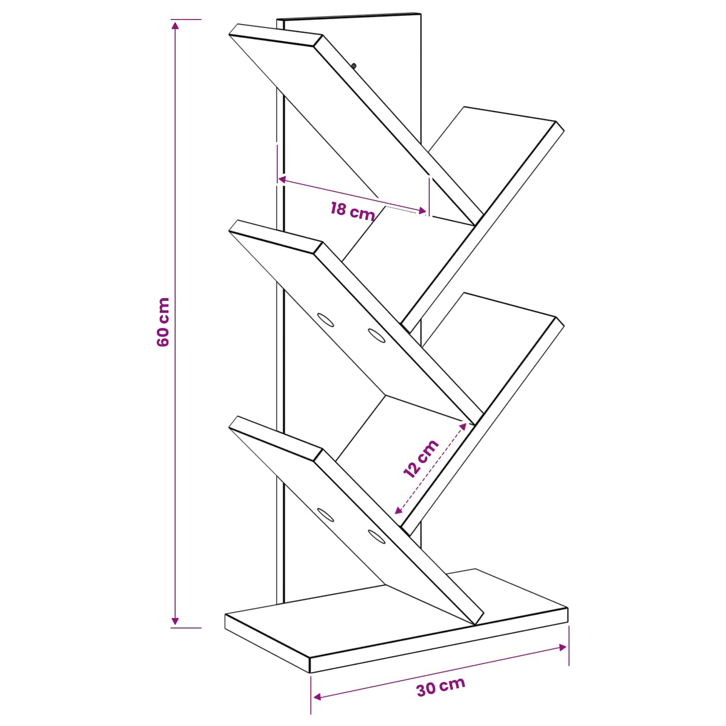 vidaXL Βιβλιοθήκη Δέντρου 4-Επίπεδη 30 x 18 x 60 εκ Επεξεργασμένο Ξύλο