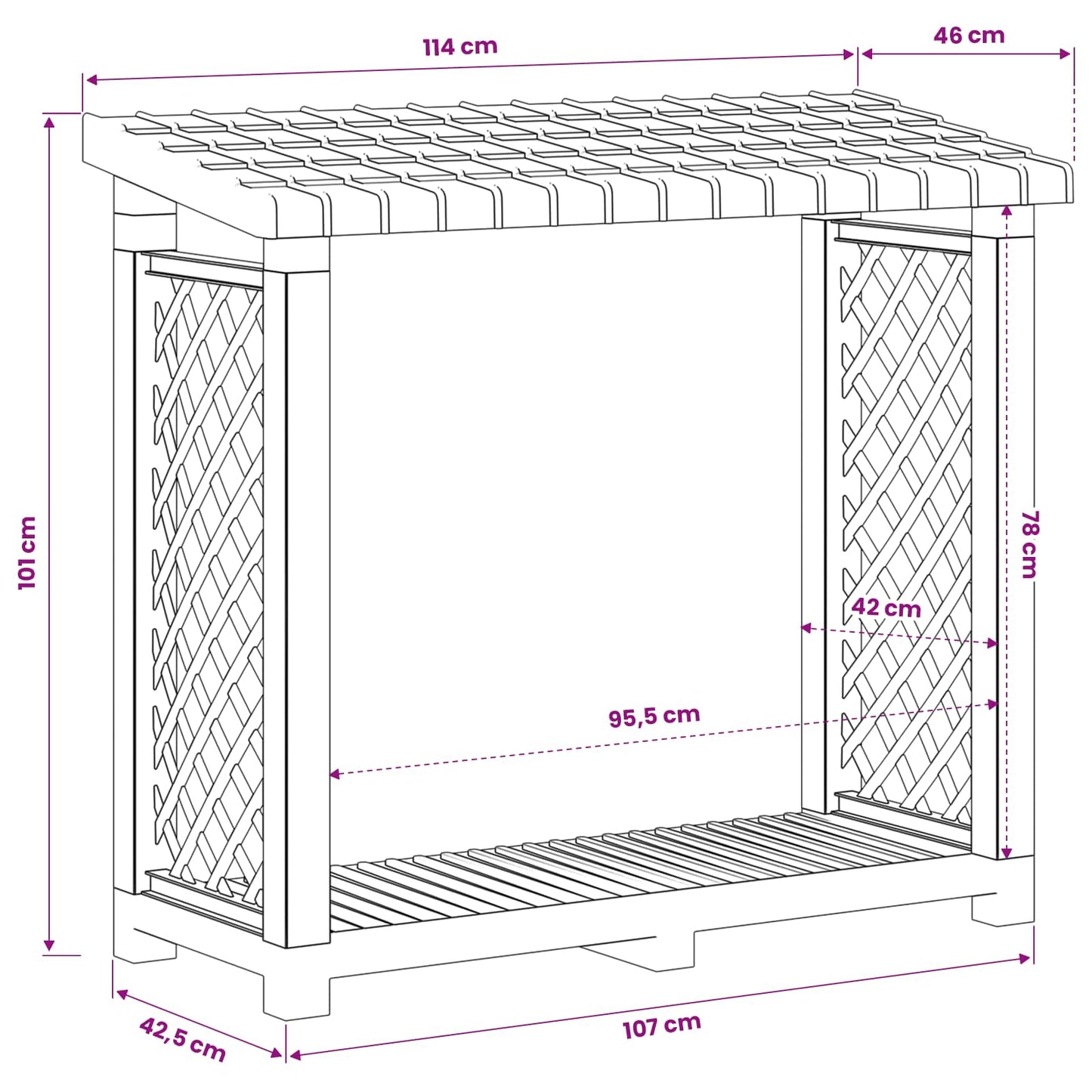 vidaXL Ράφι ξύλων 114 x 46 x 101 εκ. PP Ανθρακί