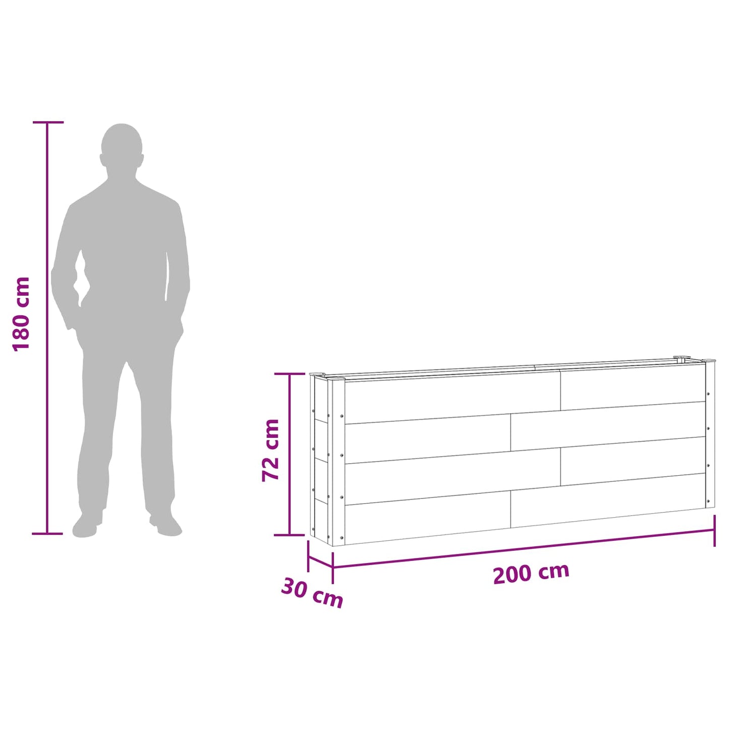 vidaXL Υπερυψωμένη Ζαρντινιέρα Καφέ 200 x 30 x 72 εκ WPC και Αλουμίνιο
