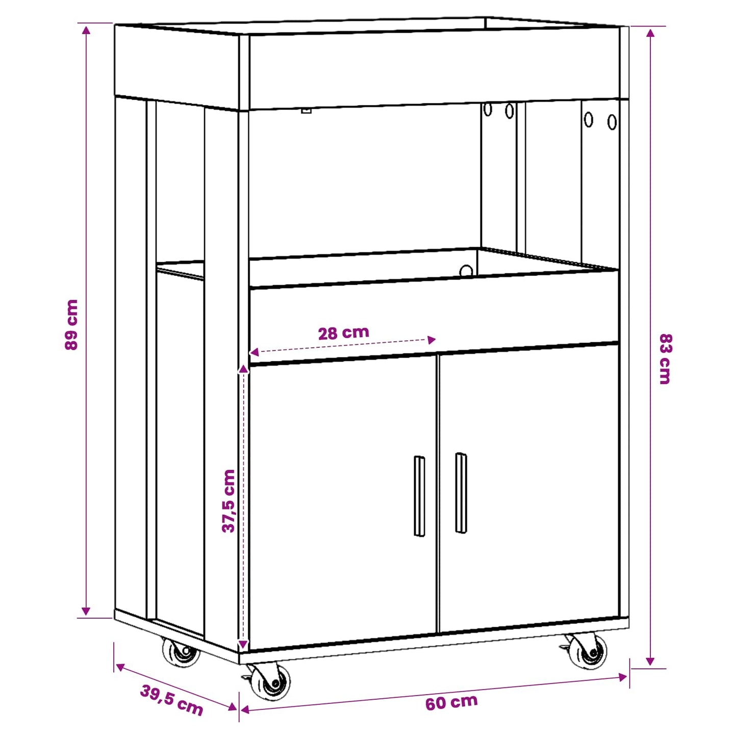 vidaXL Καλάθι Μπαρ Ξύλο δρυός 60 x 39.5 x 89 εκ. Επεξεργασμένο Ξύλο