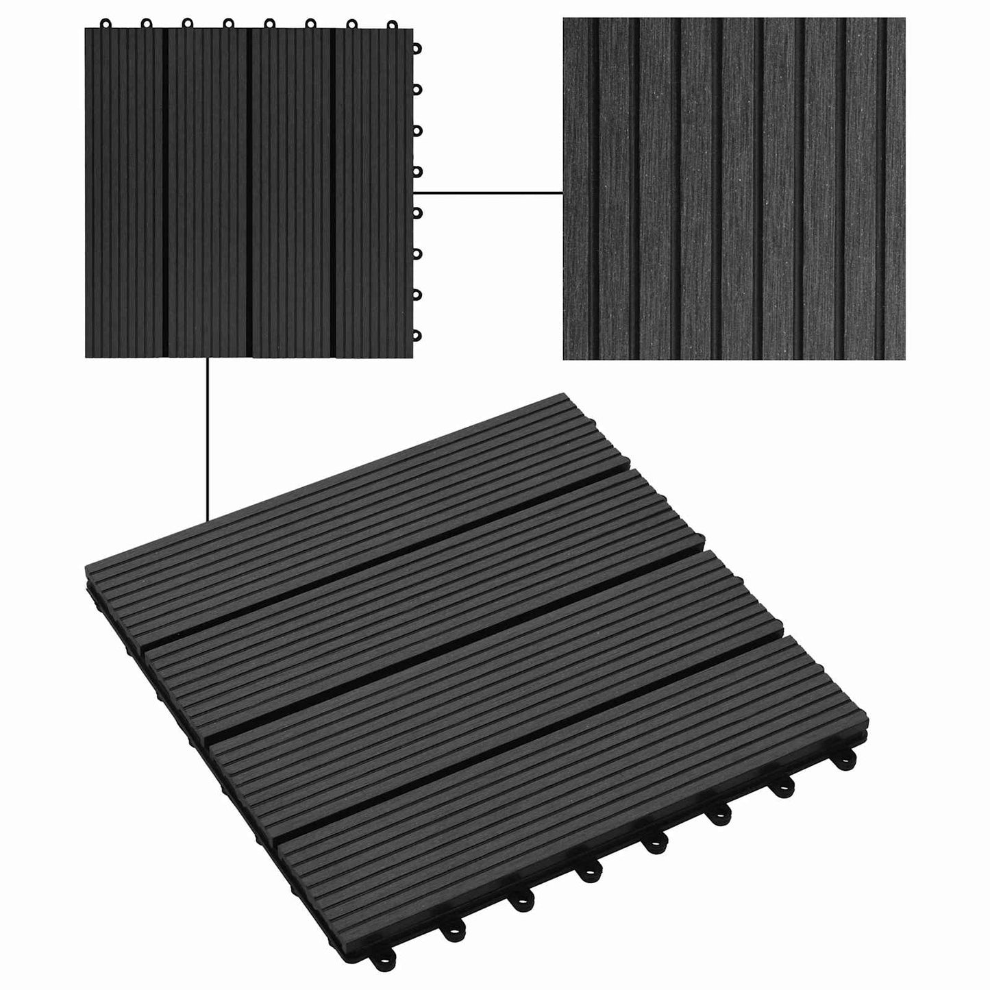 vidaXL Πλάκα Κατασκευής 22 pcs Μαύρο 30 x 30 cm WPC
