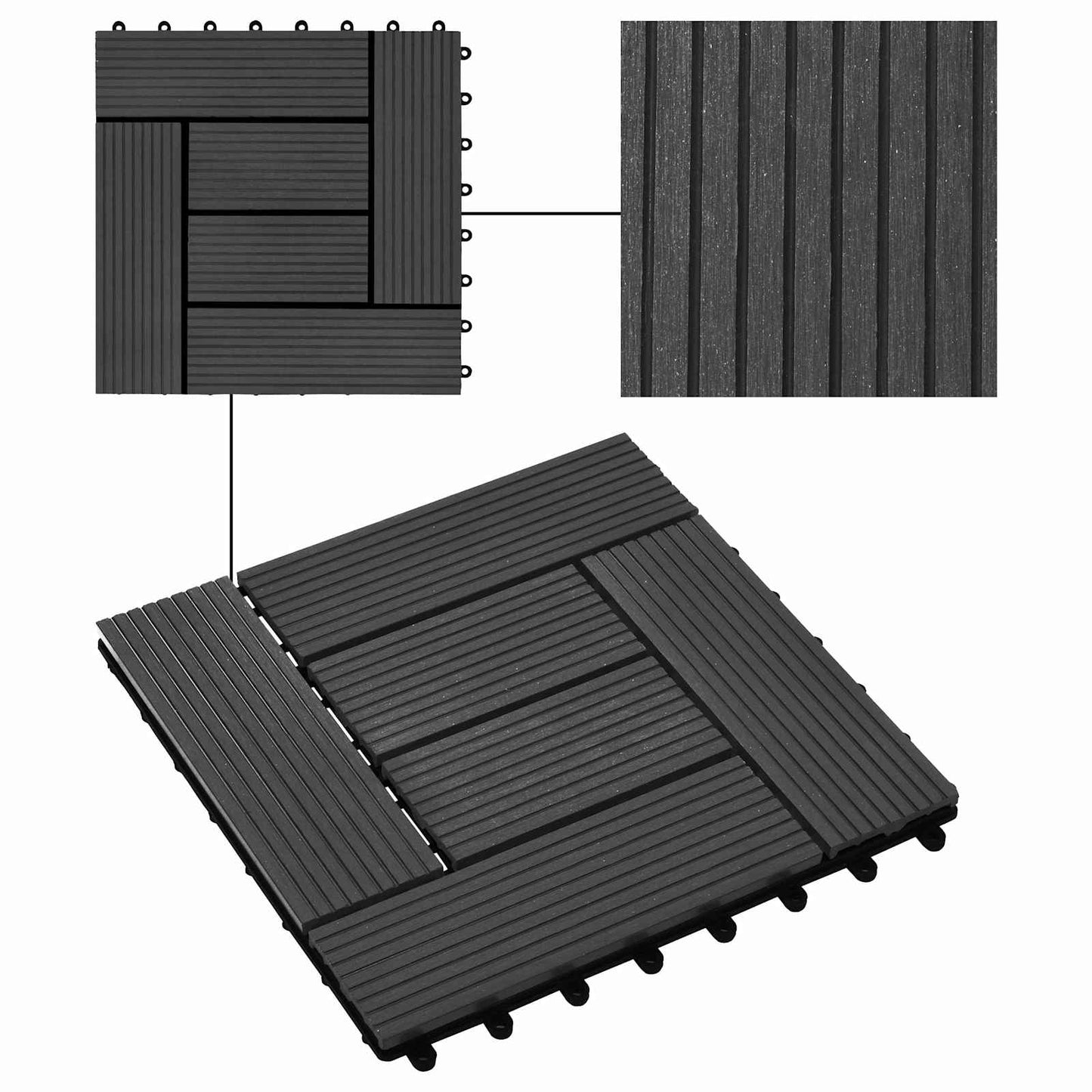 vidaXL Πλάκα Κατασκευής 22 pcs Μαύρο 30 x 30 cm WPC