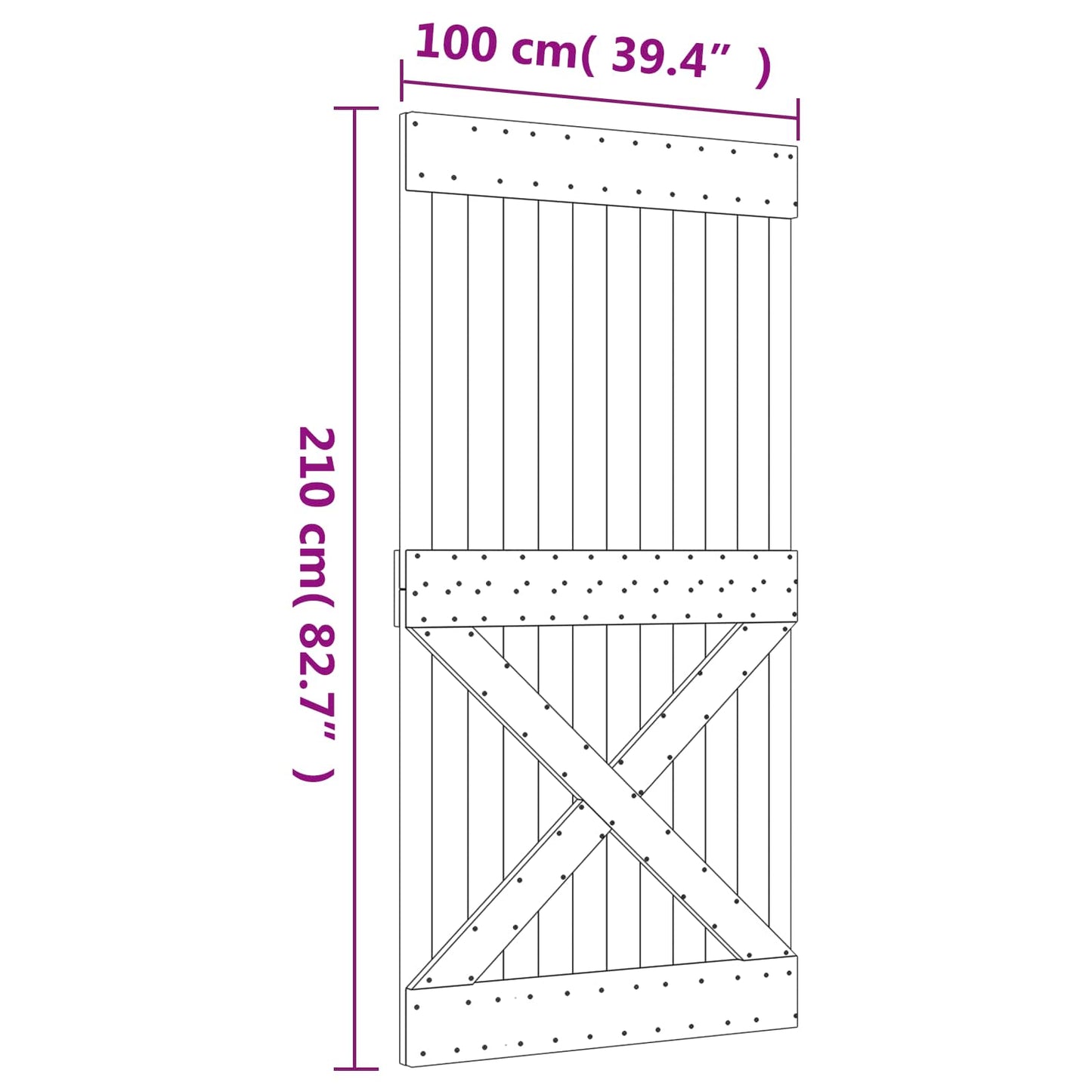 vidaXL Συρόμενη Πόρτα 100 x 210 cm Μασίφ Ξύλο Πεύκου Φυσικό και Λευκό