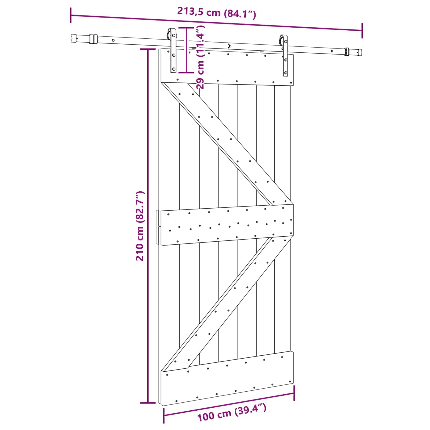 vidaXL Συρόμενη Πόρτα NARVIK 100 x 210 εκ (213,5 εκ) Φυσικό και Μαύρο