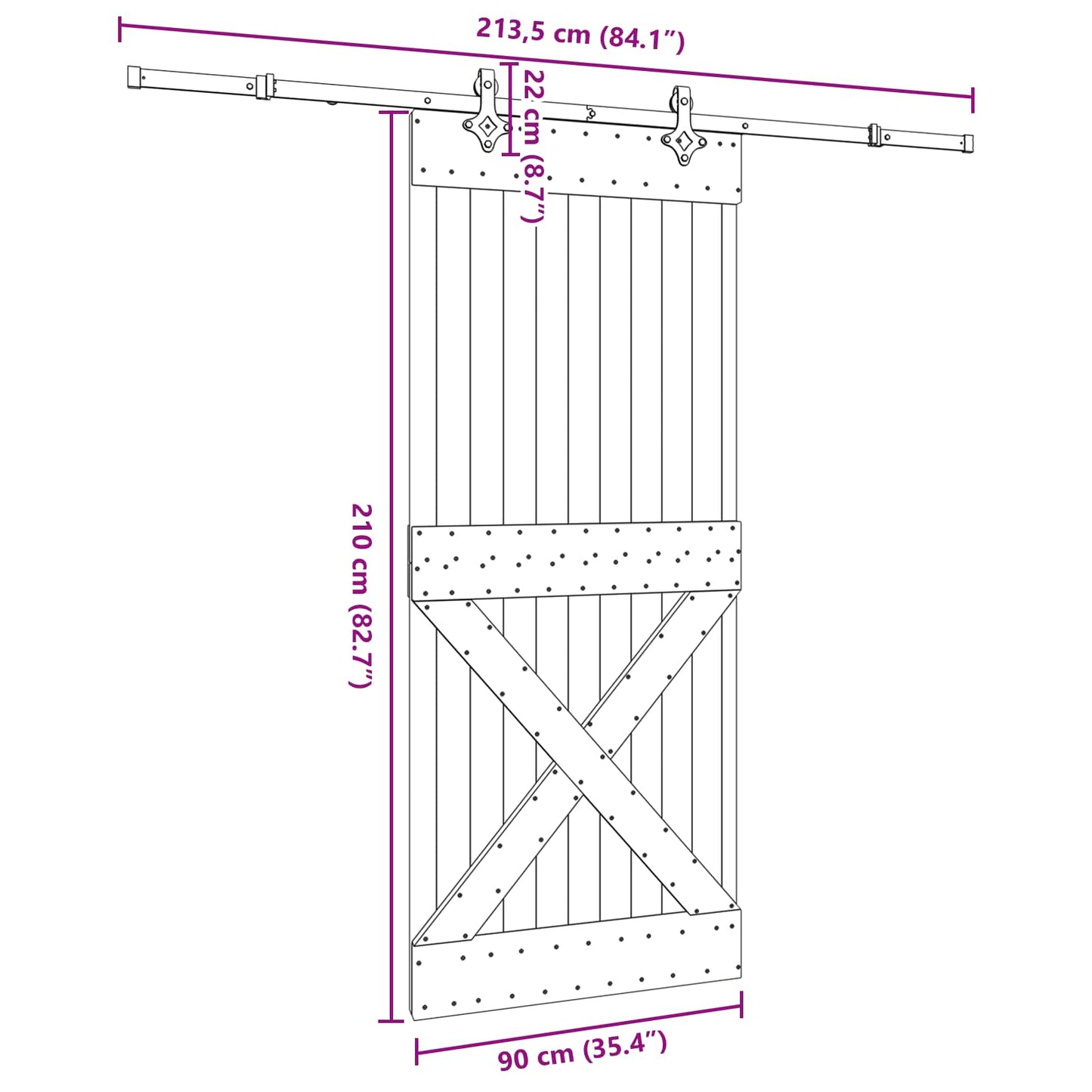 vidaXL Συρόμενη Πόρτα NARVIK Φυσικό και Μαύρο 90 x 210 εκ (213,5 εκ)