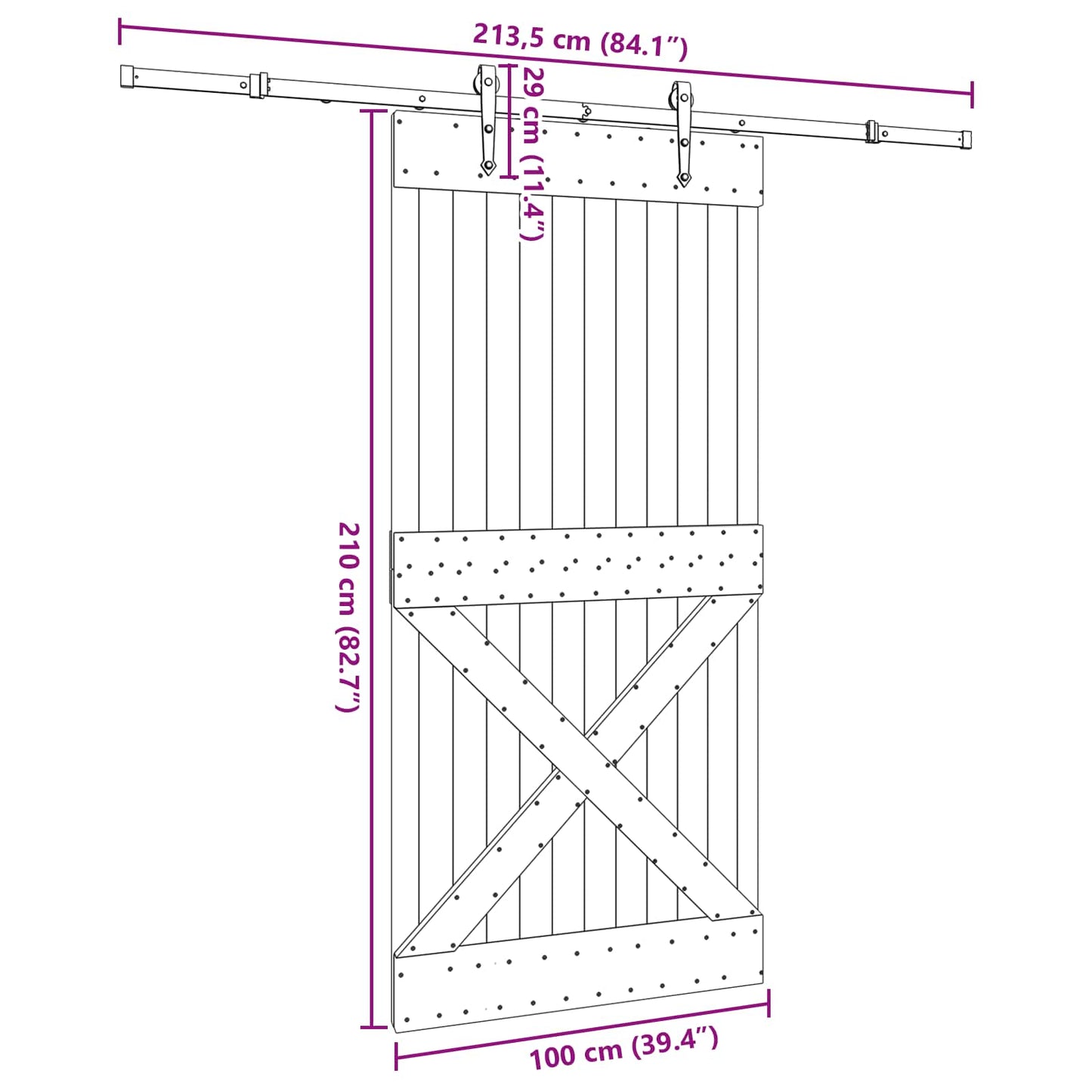 vidaXL Συρόμενη Πόρτα NARVIK Φυσικό και Μαύρο 100 x 210 εκ (213,5 εκ)