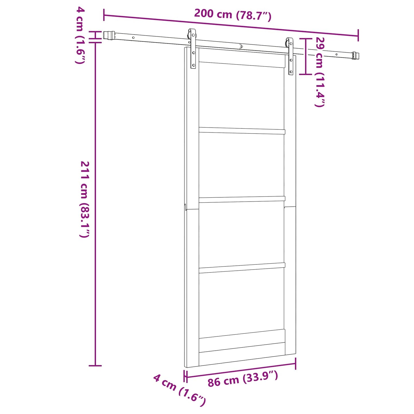 vidaXL Συρόμενη Πόρτα 86 x 211 cm Μασίφ Ξύλο Πεύκου Φυσικό και Μαύρο