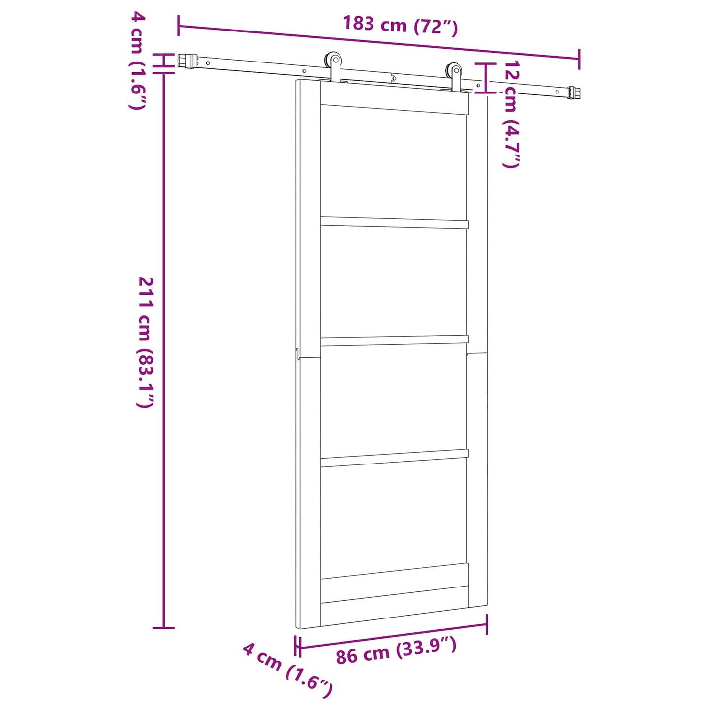 vidaXL Συρόμενη Πόρτα Φυσικό και Μαύρο 86 x 211 cm Μασίφ Ξύλο Πεύκου