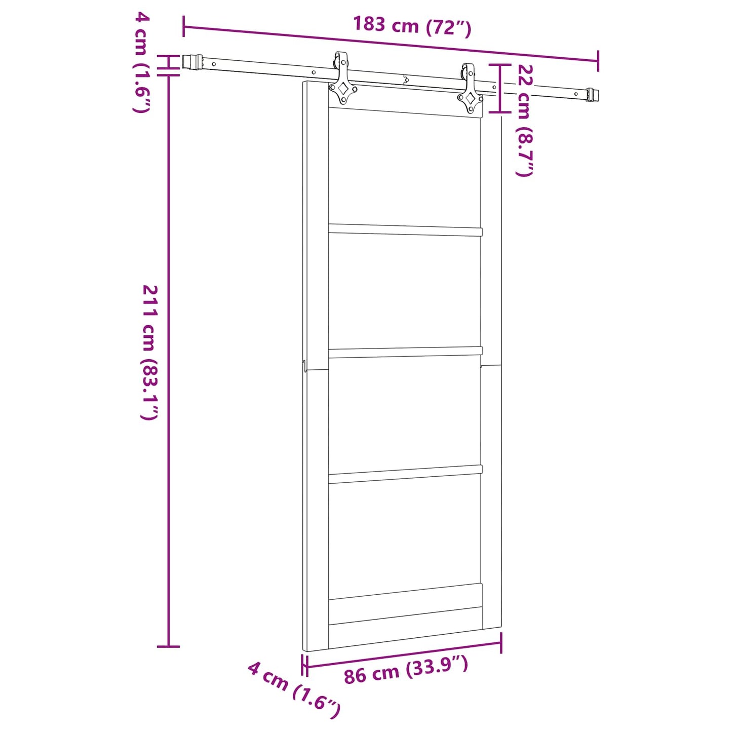 vidaXL Συρόμενη Πόρτα Φυσικό και Μαύρο 86 x 211 cm Μασίφ Ξύλο Πεύκου