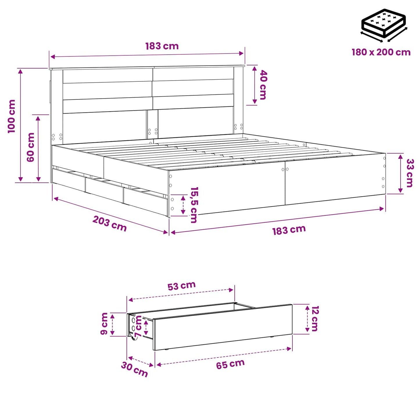 vidaXL Bed Frame with Storage and Headboard Artisan Oak 180 x 200 cm