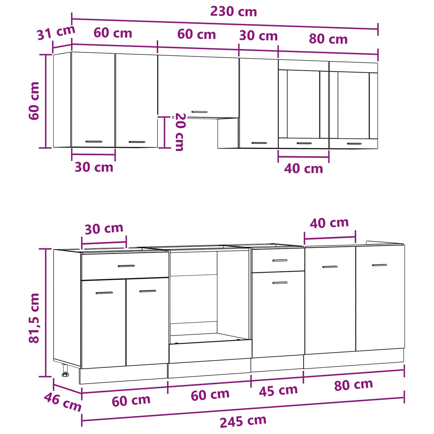 vidaXL Σετ Ντουλάπια Κουζίνας Lyon 8 pcs 240 x 46 x 81,5 εκ.