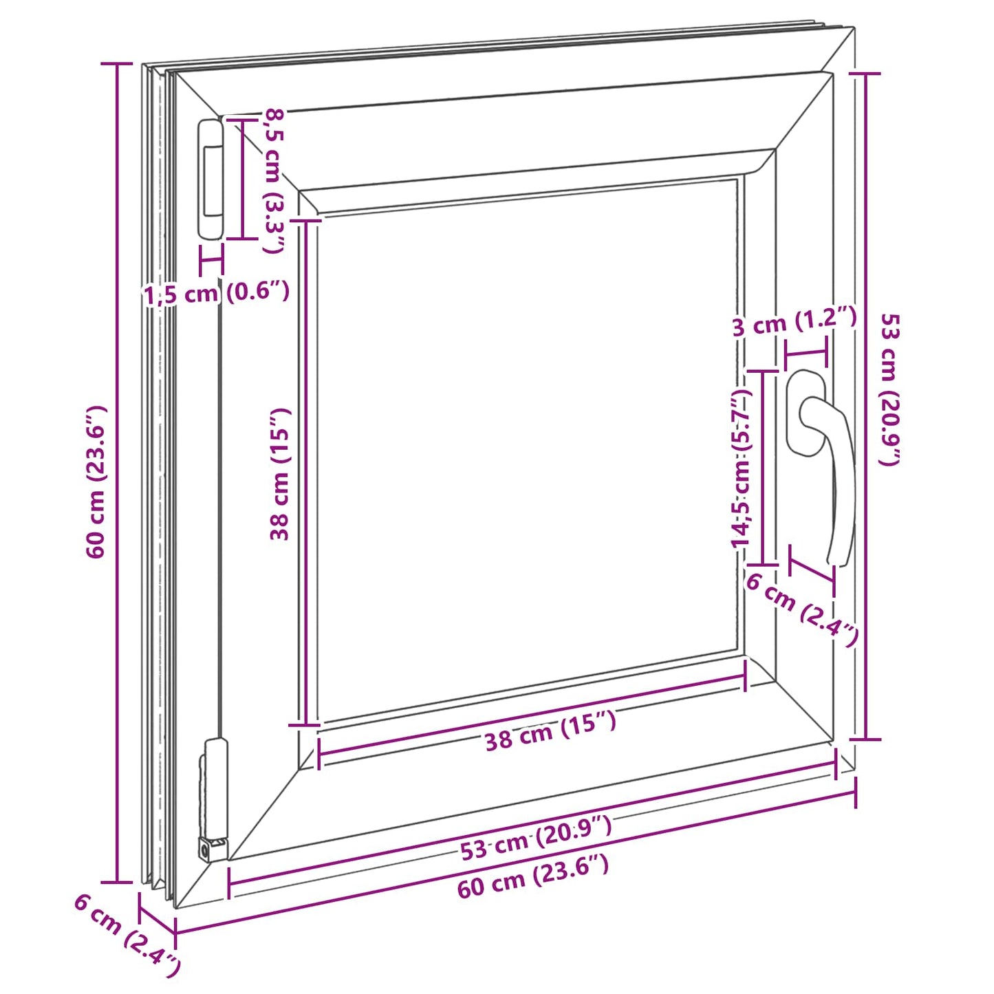 Παράθυρο Κάτω Στρώματος RISOR Ανθρακί 60 x 60 cm PVC και Γυαλί