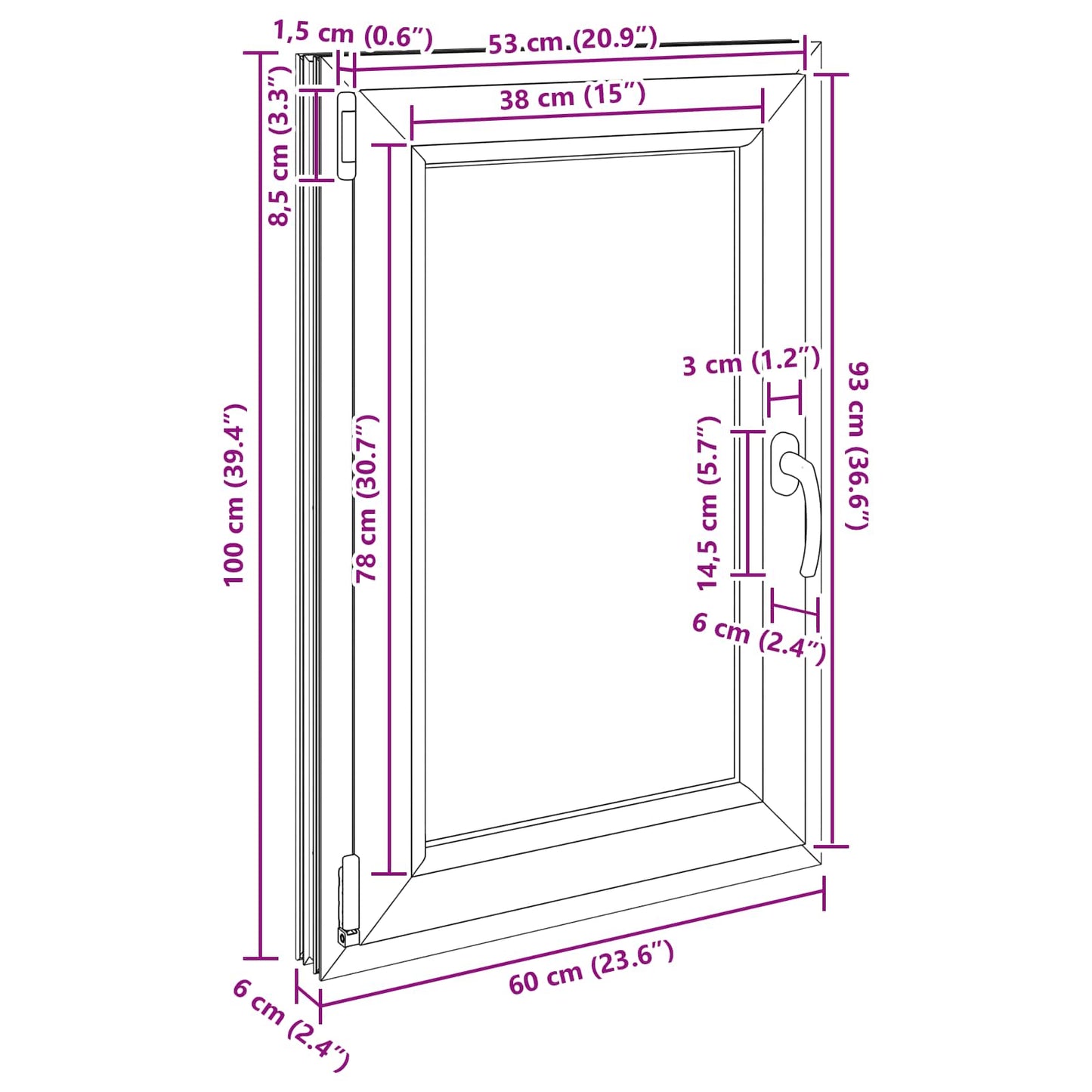 Παράθυρο Κάτω Στρώματος RISOR Ανθρακί 60 x 100 cm PVC και Γυαλί