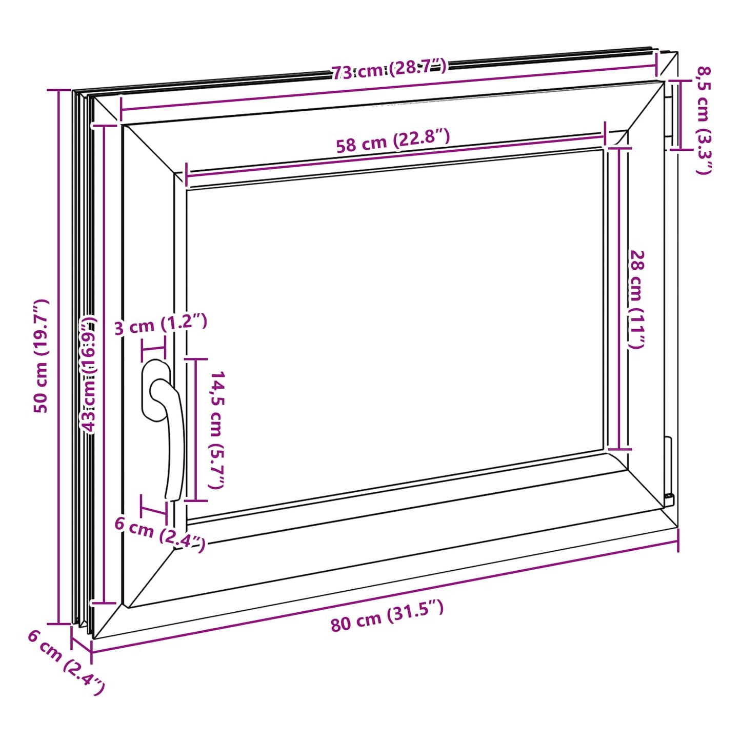 vidaXL Παράθυρο Κάτω Στρώματος RISOR 60 x 100 cm PVC και Γυαλί Ανθρακί