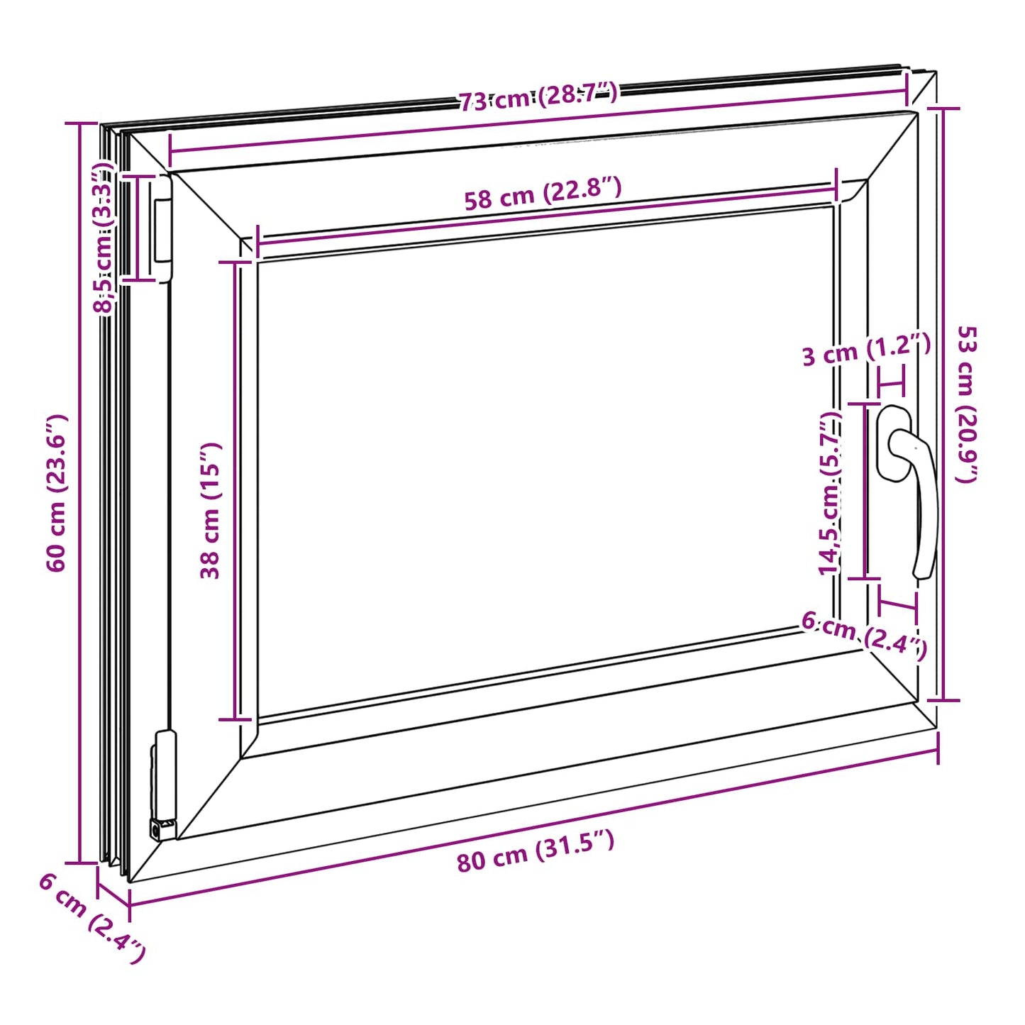 Παράθυρο Κάτω Στρώματος RISOR Ανθρακί 80 x 60 cm PVC και Γυαλί