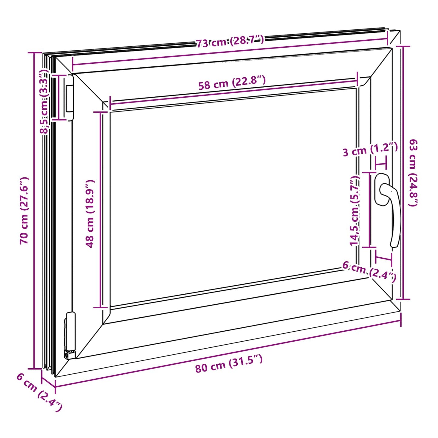 Παράθυρο Κάτω Στρώματος RISOR Ανθρακί 80 x 70 cm PVC και Γυαλί