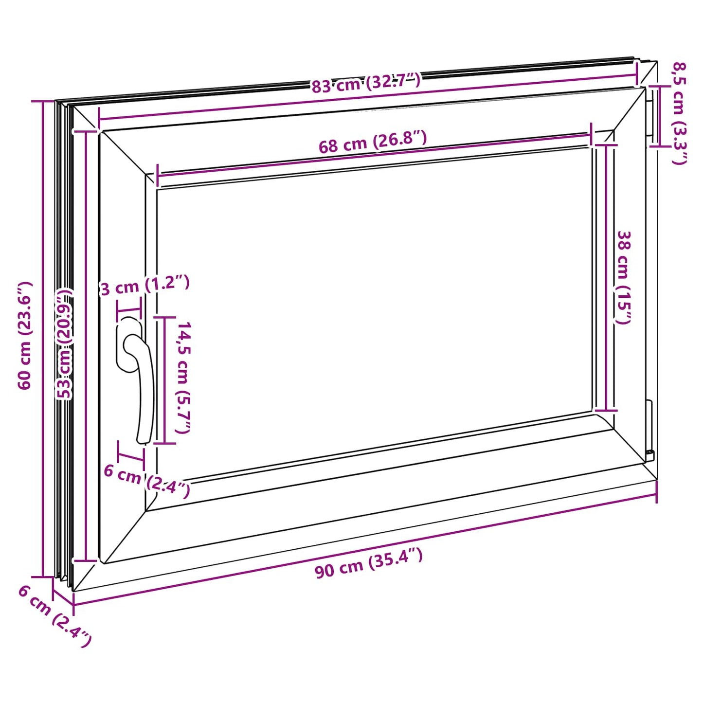 Παράθυρο Κάτω Στρώματος RISOR Ανθρακί 90 x 50 cm PVC και Γυαλί