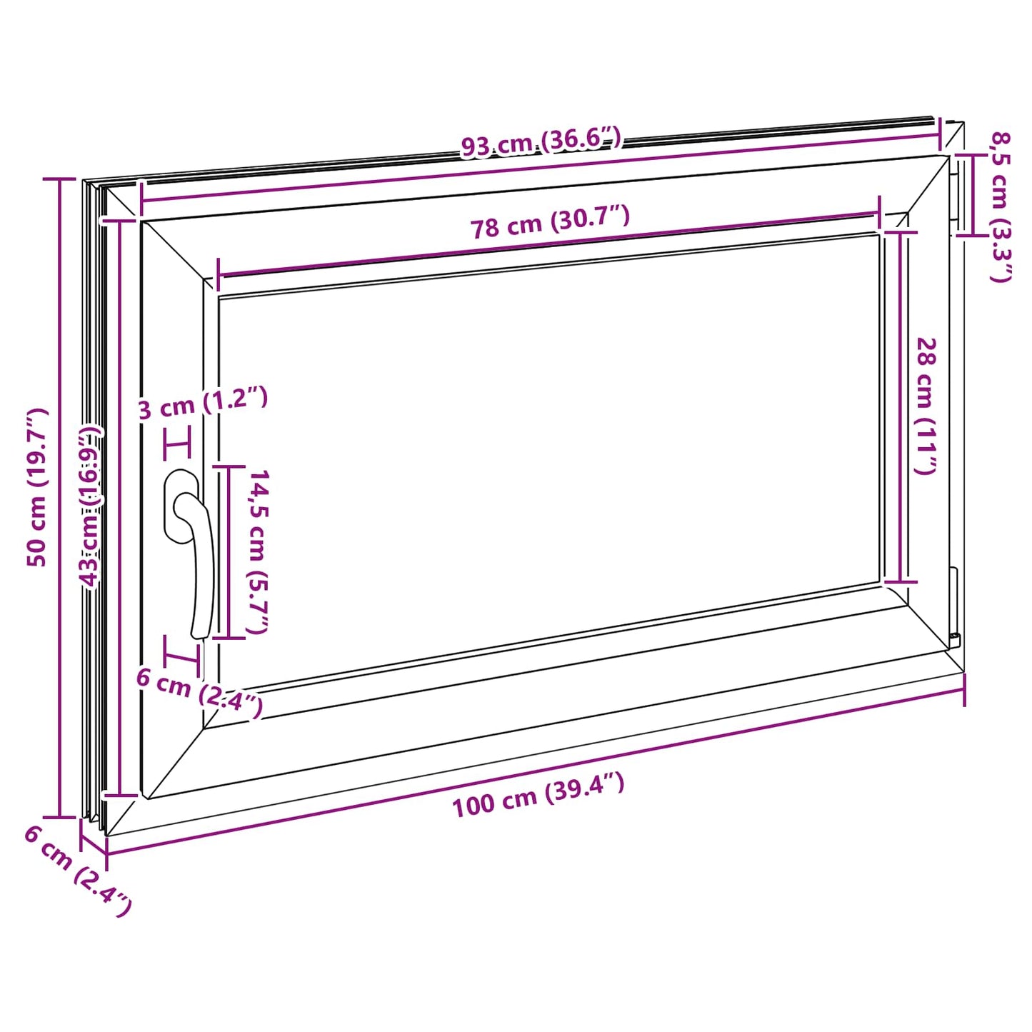 Παράθυρο Κάτω Στρώματος RISOR Ανθρακί 100 x 50 cm PVC και Γυαλί
