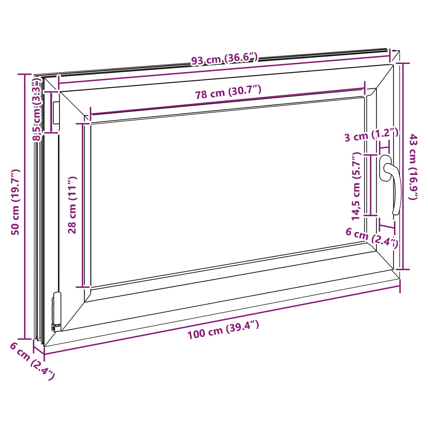 Παράθυρο Κάτω Στρώματος RISOR Ανθρακί 100 x 50 cm PVC και Γυαλί