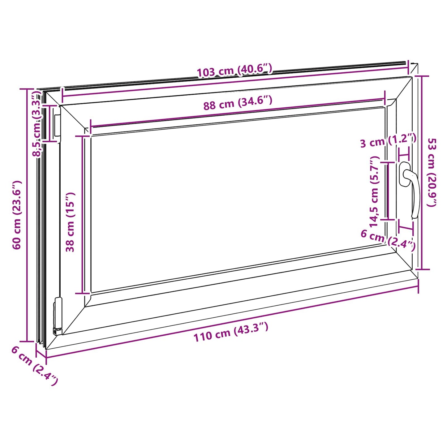 Παράθυρο Κάτω Στρώματος RISOR Ανθρακί 110 x 60 cm PVC και Γυαλί