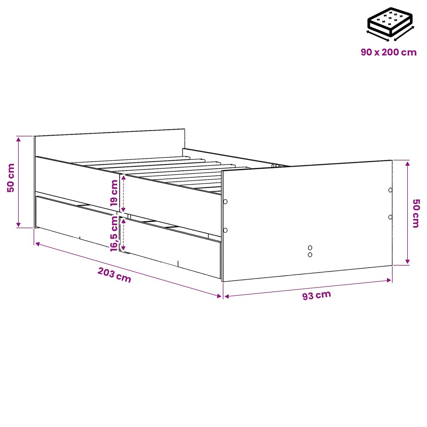 vidaXL Σκελετός Κρεβατιού Παλαιωμένο ξύλο 90 x 200 cm