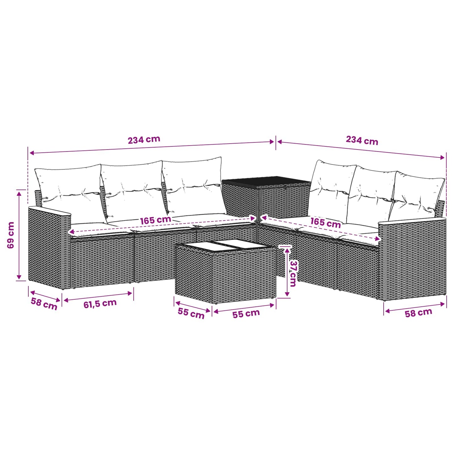 vidaXL Σετ Καναπέ 8 τμχ. Μαύρο και Κρεμ Λευκό Πολυ-ρακί και Χάλυβας